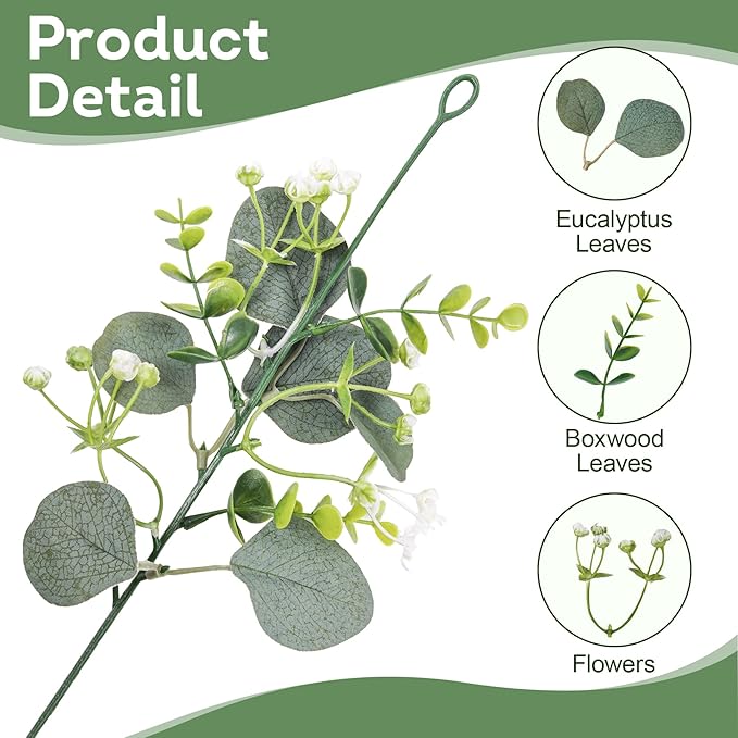 2 Pack Artificial Eucalyptus Garland with Flowers,Faux Greenery Garland Decor 5.9FT Fake Vines Hanging Spring Garlands for Bedroom Wedding Backdrop Arch Wall Centerpiece Table Outdoor Decor