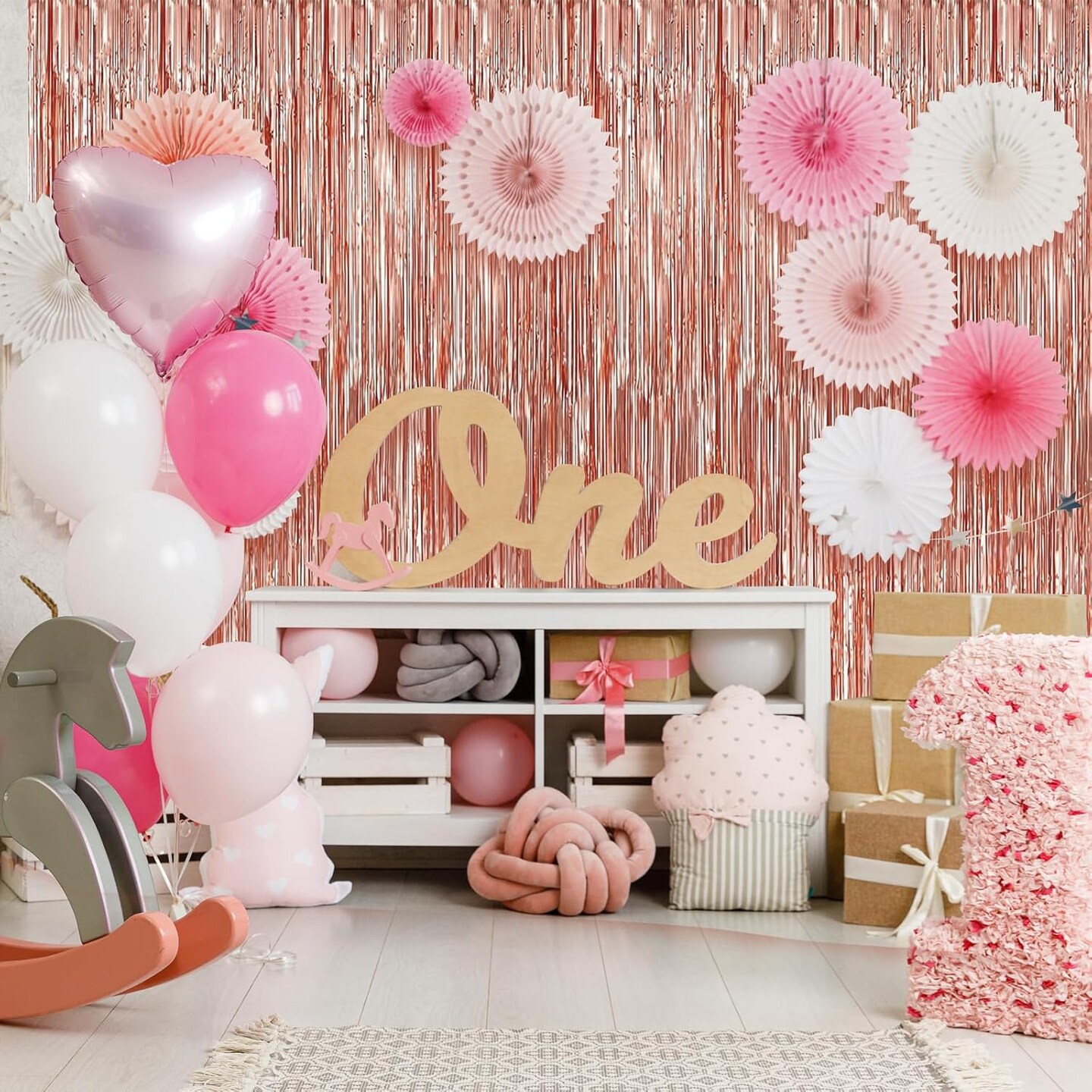 2 Pack 3.3 x 9.9 ft Rose Gold Foil Fringe Backdrop Curtain, Streamer Backdrop Curtains, Streamers Birthday Party Decorations, Tinsel Curtain for Parties, Photo Booth Backdrops, Party D&#xE9;cor