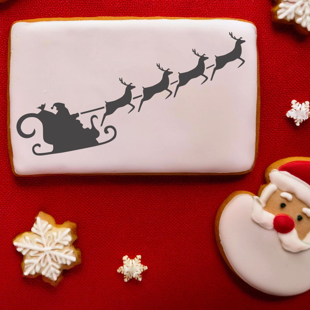 Santa&#x27;s Sleigh Cookie &#x26; Craft Stencil | CM077 by Designer Stencils | Cookie Decorating Tools | Baking Stencils for Royal Icing, Airbrush, Dusting Powder | Craft Stencils for Canvas, Paper, Wood | Reusable Food Grade Stencil