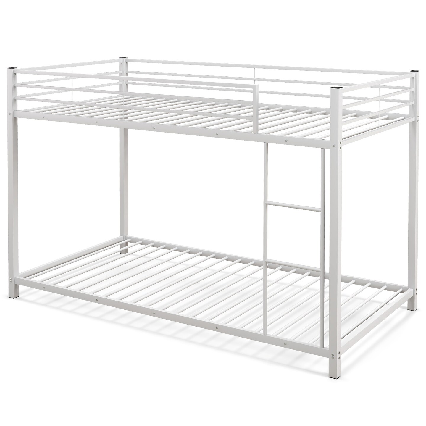Twin Over Twin Metal Bunk Bed, Low Profile, Safe, No Box-Spring