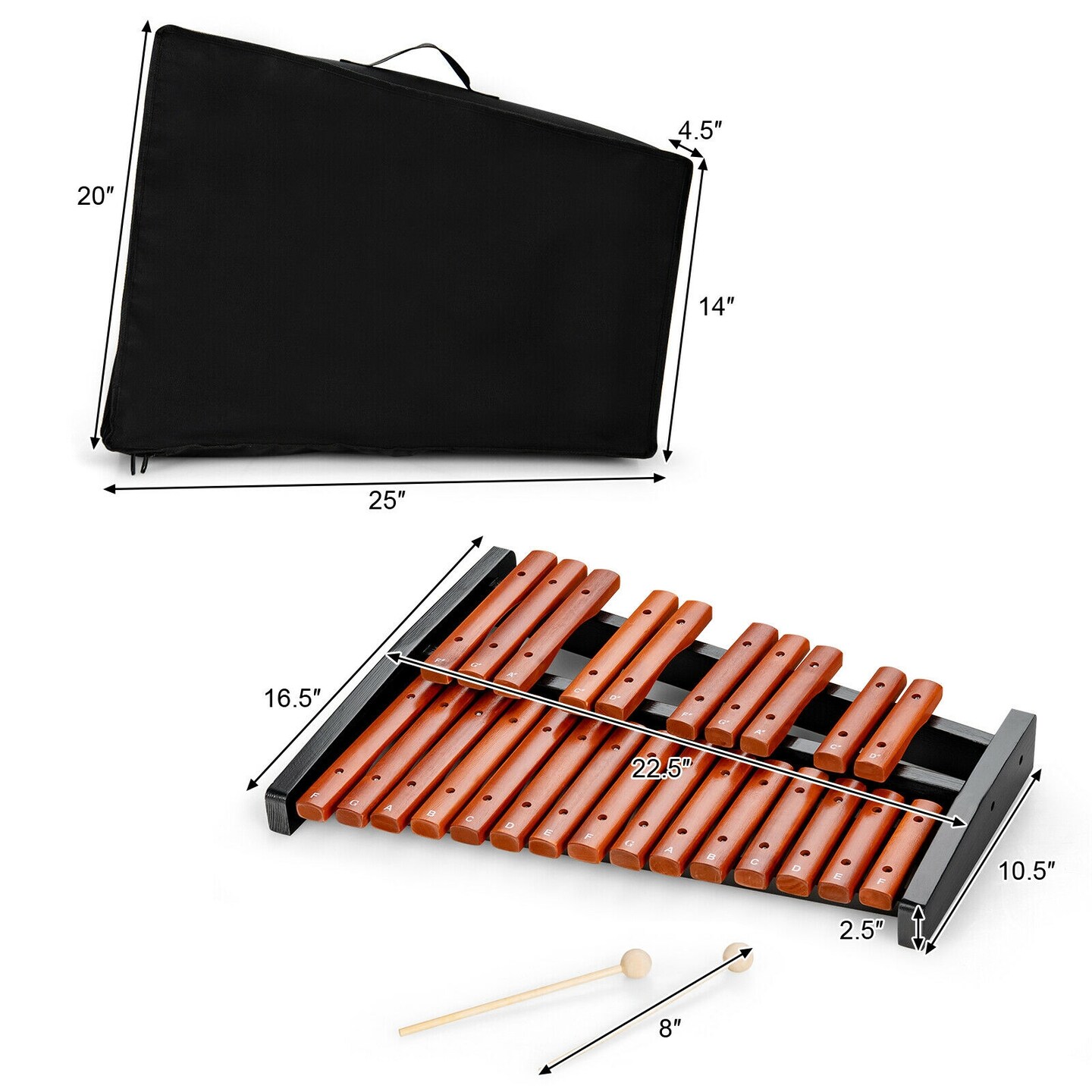 25-Note Xylophone with Carrying Bag, Wooden Keys and Mallets for Kids and Adults