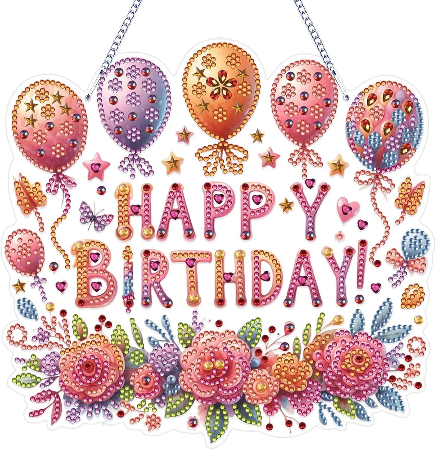 Birthday Party Diamond Art Painting Acrylic Hanging Kit for Adults, DIY Double Sided Special Shaped Diamonds Art Window Pendant Ornament(Happy Birthday)