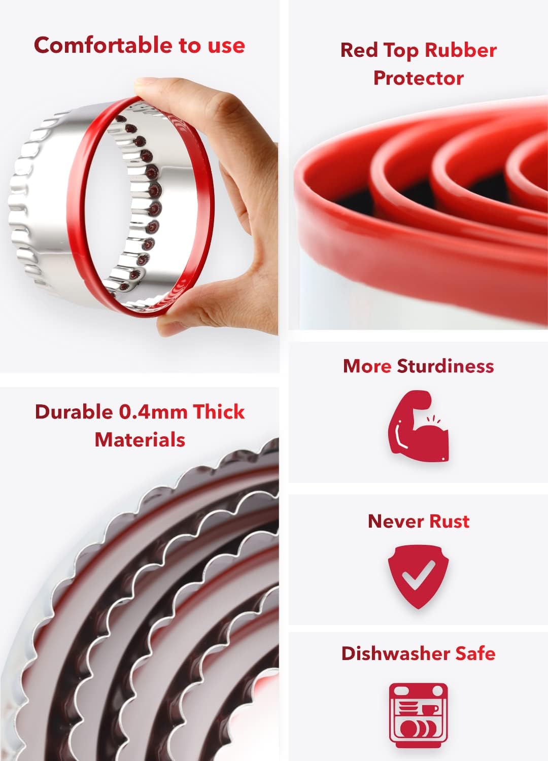 3Pcs Fluted Round Cookie Cutters 2&#x22; 2.6&#x22; 3&#x22;, Heavy Duty Food-Grade Stainless Steel, Biscuit Cutter, Mini Cookie Cutters, Cookie Cutters for Baking, Unique Design with Protective Red Top PVC