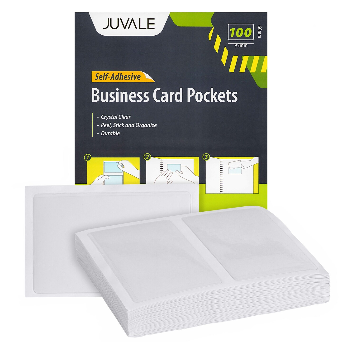 100-Pack Clear Business Card Pockets Holders 3.75x2 In, Self-Adhesive Top Load Plastic Protector and Sleeves Labels, Bulk Set for Storage, Organization, Labeling
