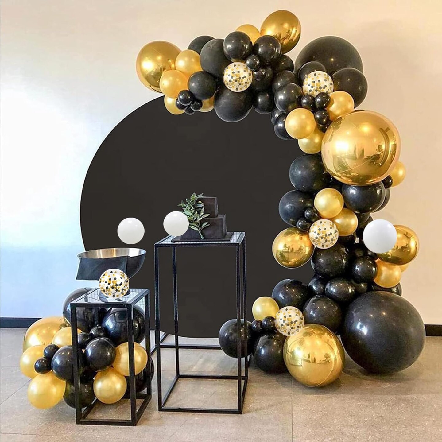 0pcs 12 Inches Black Gold Confetti Balloons Kit, Metallic Gold and Black White Party Balloons with Ribbons for Birthday, Baby Shower, Graduation, New Year Decorations