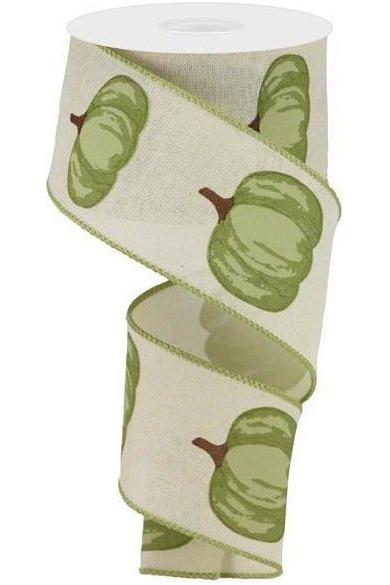 2.5&#x22; Green Pumpkin Ribbon: Cream (10 Yards)