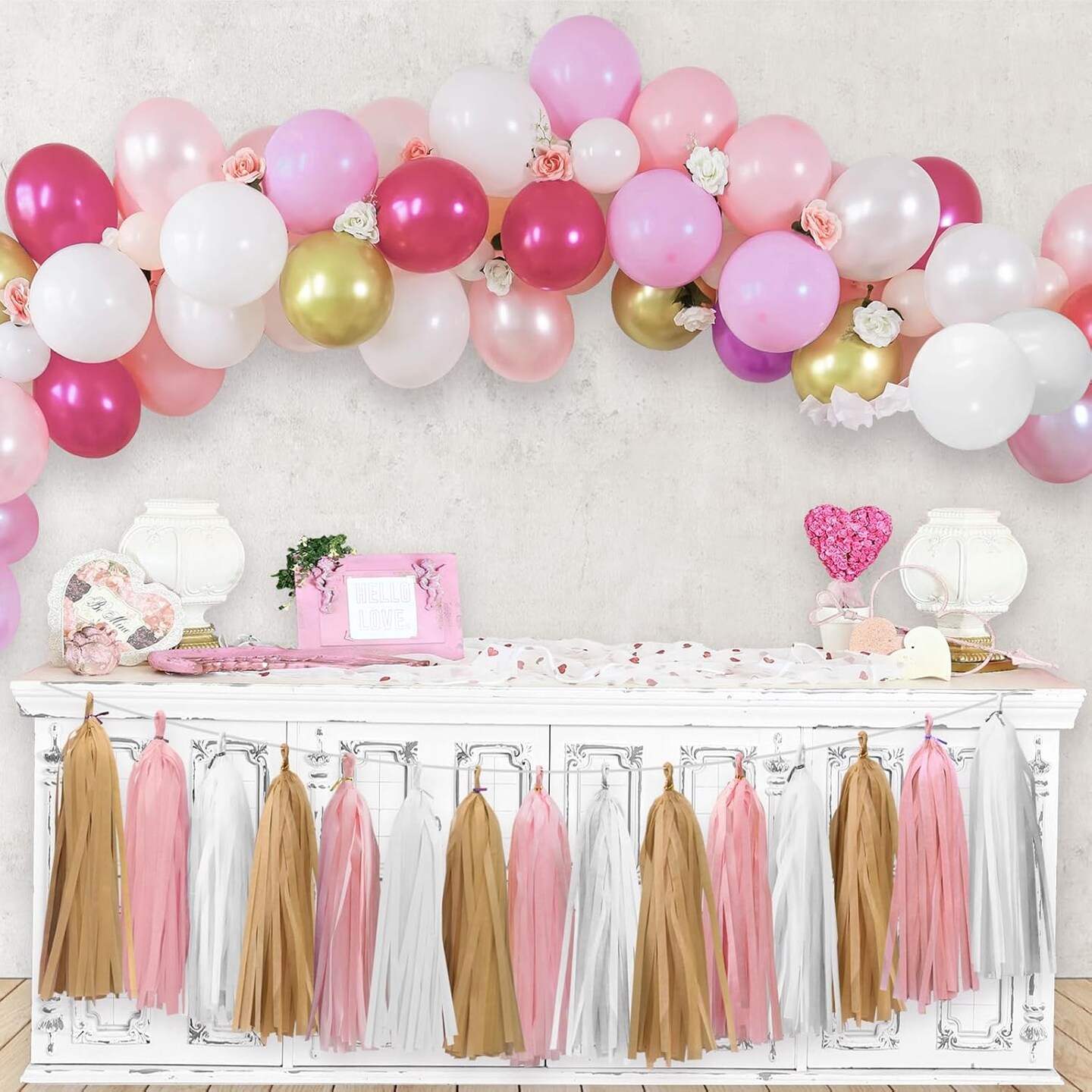 Gold White Pink Tassel Garland for Baby Shower Decorations Bridal Shower Birthday Party Decorations 15PCS