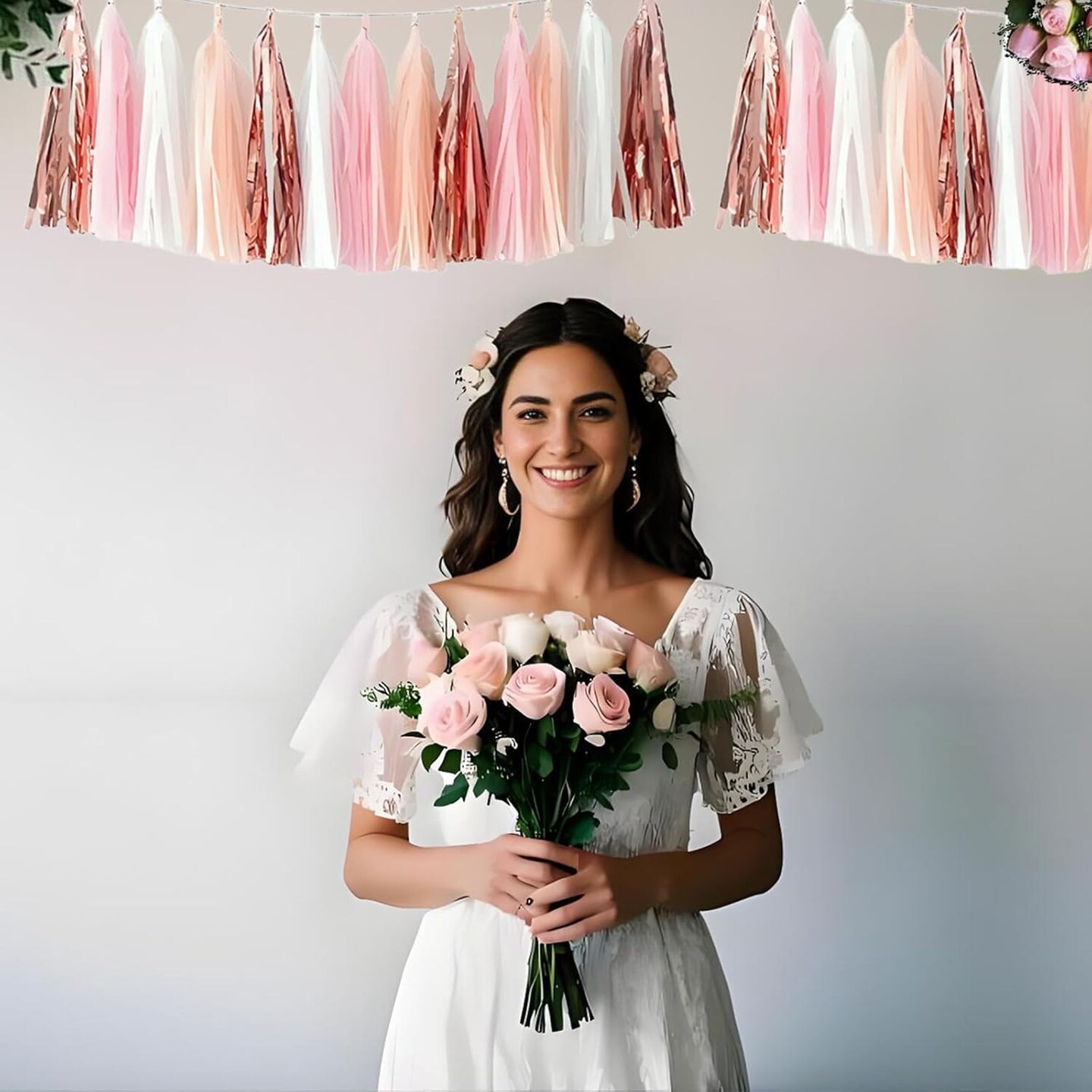 20-Pack Rose Gold, Peach & White Tassel Garland – Party Decorations for Birthday, Baby Shower & Wedding