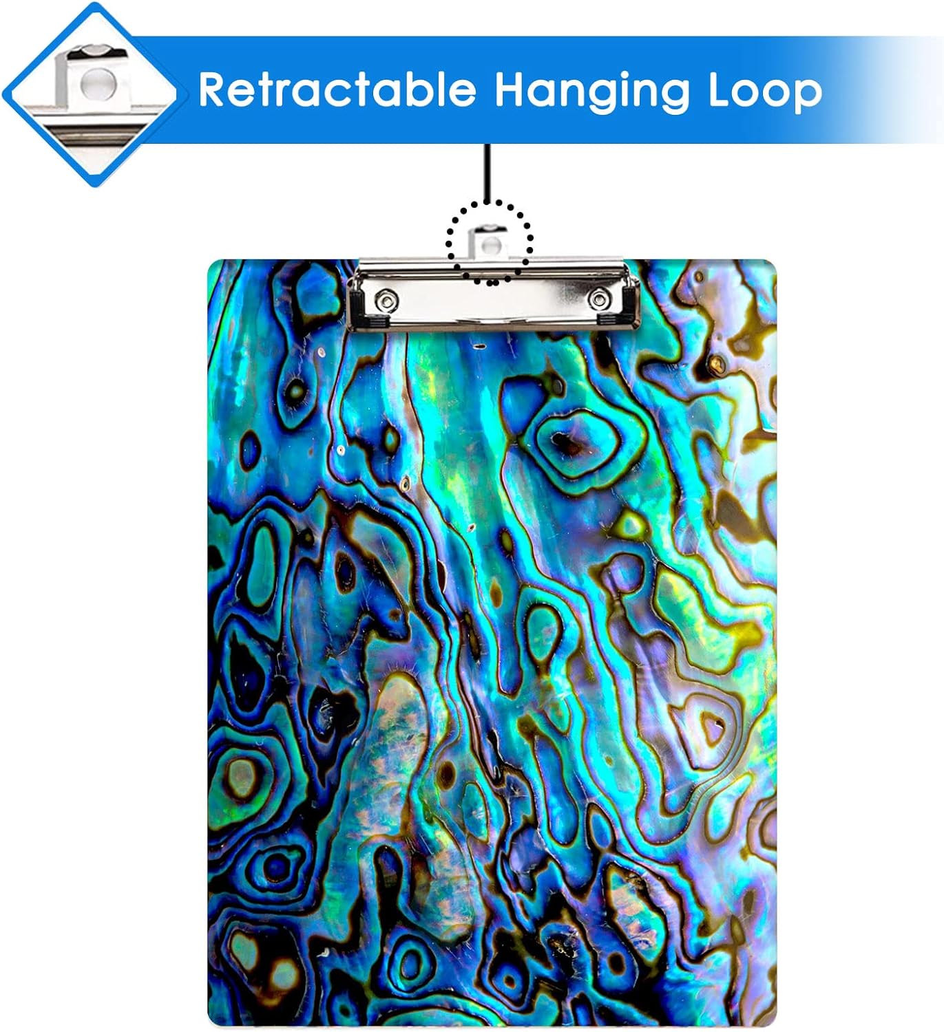 Clipboard Decorative Office School Hardboard Wood Nursing Clip Board and Pull for Standard A4 Letter Size Blue Rainbow Marble Colorful Abstract 12.6&#x22; X 8.9&#x22;
