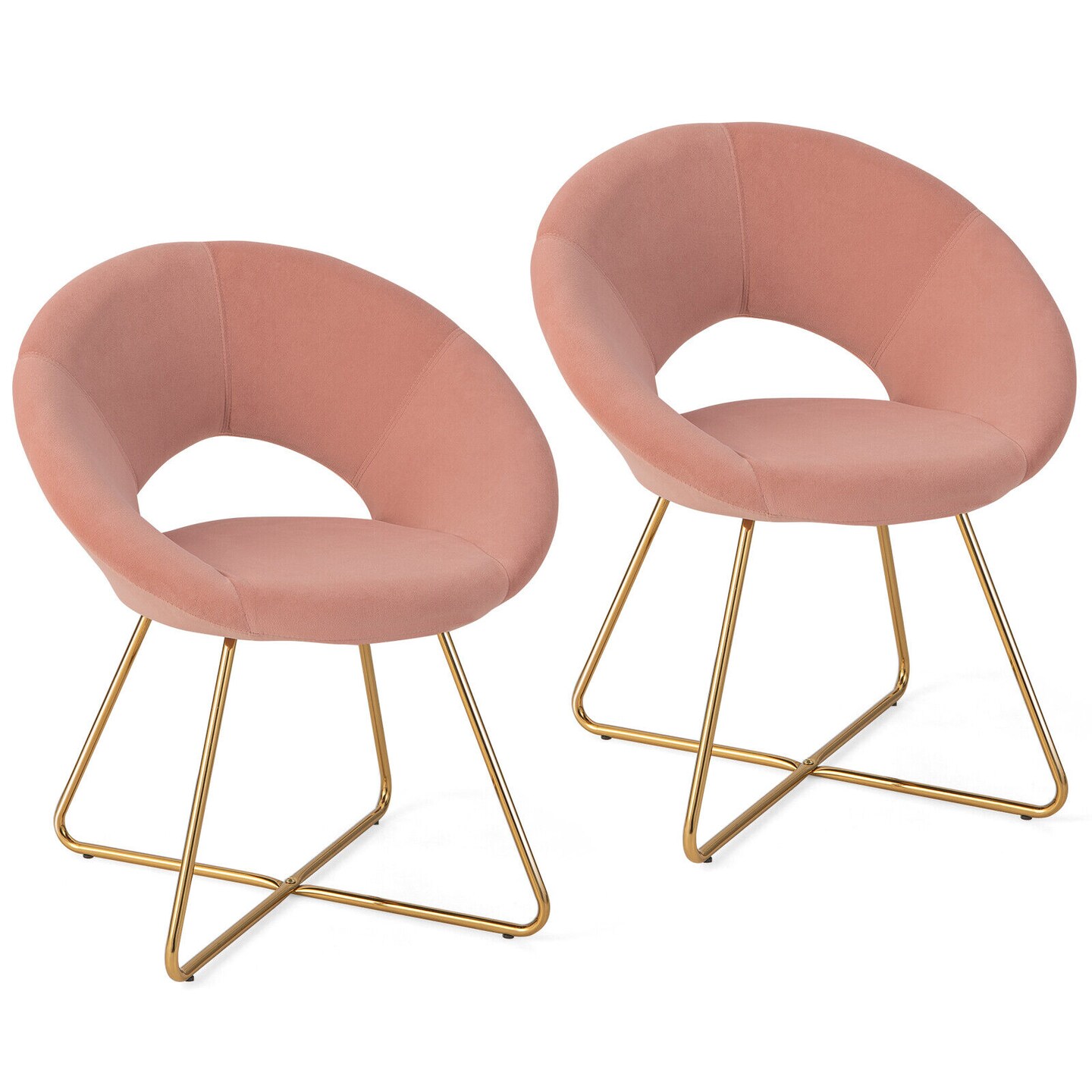 Pink Modern Velvet Accent Chair Vanity Chair with Golden X-Shaped Metal Legs