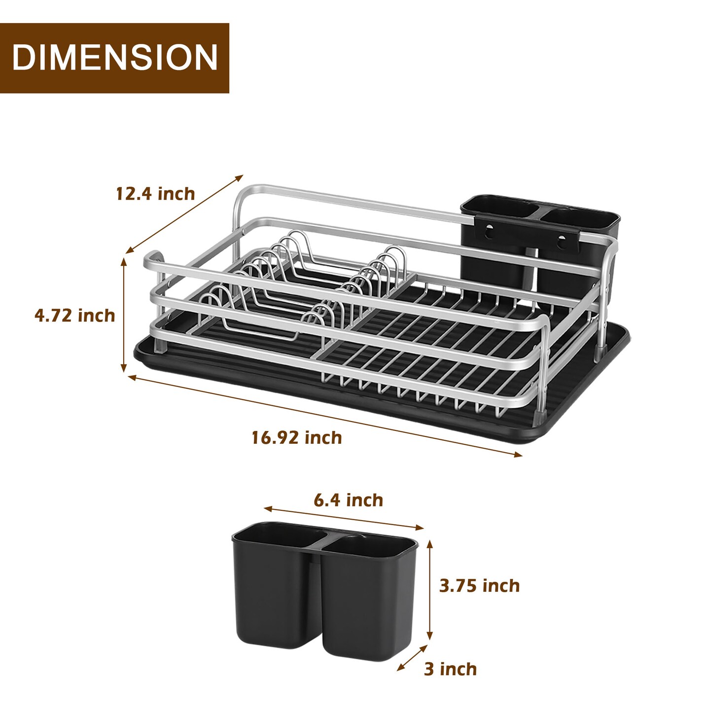 Smart Space-Saving Steel Dish Drying Rack with Removable Cutlery Holder &#x26; Drainer Tray &#x2013; Anti-Slip Base &#x2013; Compact for Apartments (16.92&#x201D;L x 12.4&#x201D;W)