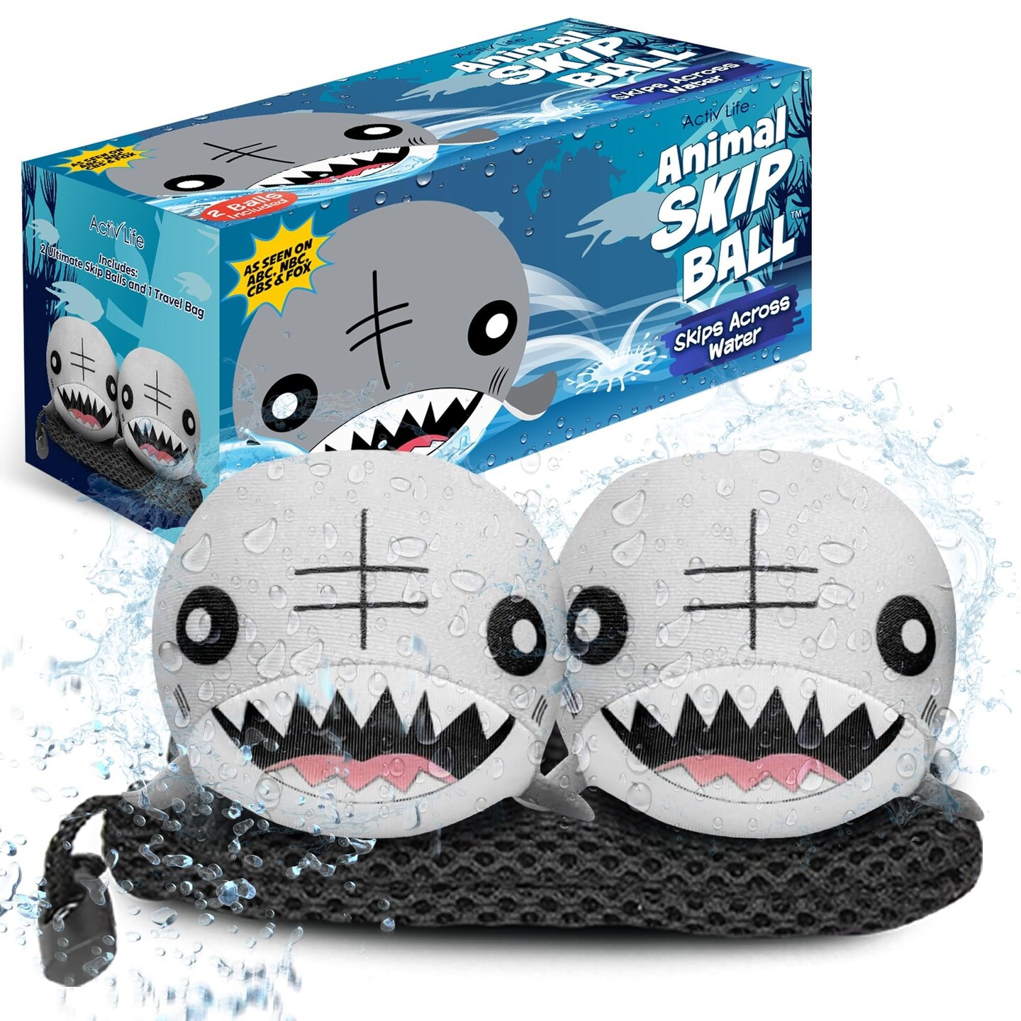 Activ Life 2 Pack Skip Balls, Toddler Outdoor Toys for Kids, Summer Beach Games for Girls and Boys, Baby Bath Toy, Pool Accessories Essentials Play Stuff Gear (Shark)