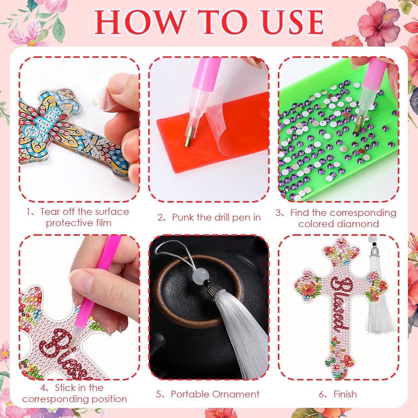 8PCS Cross Diamond Painting Bookmarks – 5D Rhinestone Bible Verse DIY Crafts & Christian Gifts