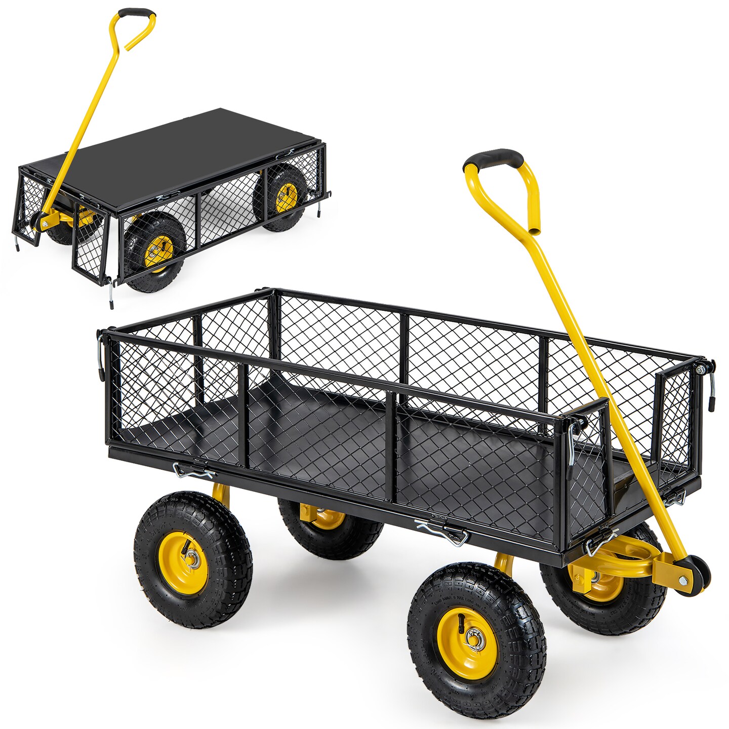 Steel Garden Wagon with Adjustable Handle, High Load Capacity and 3-in-1 Design