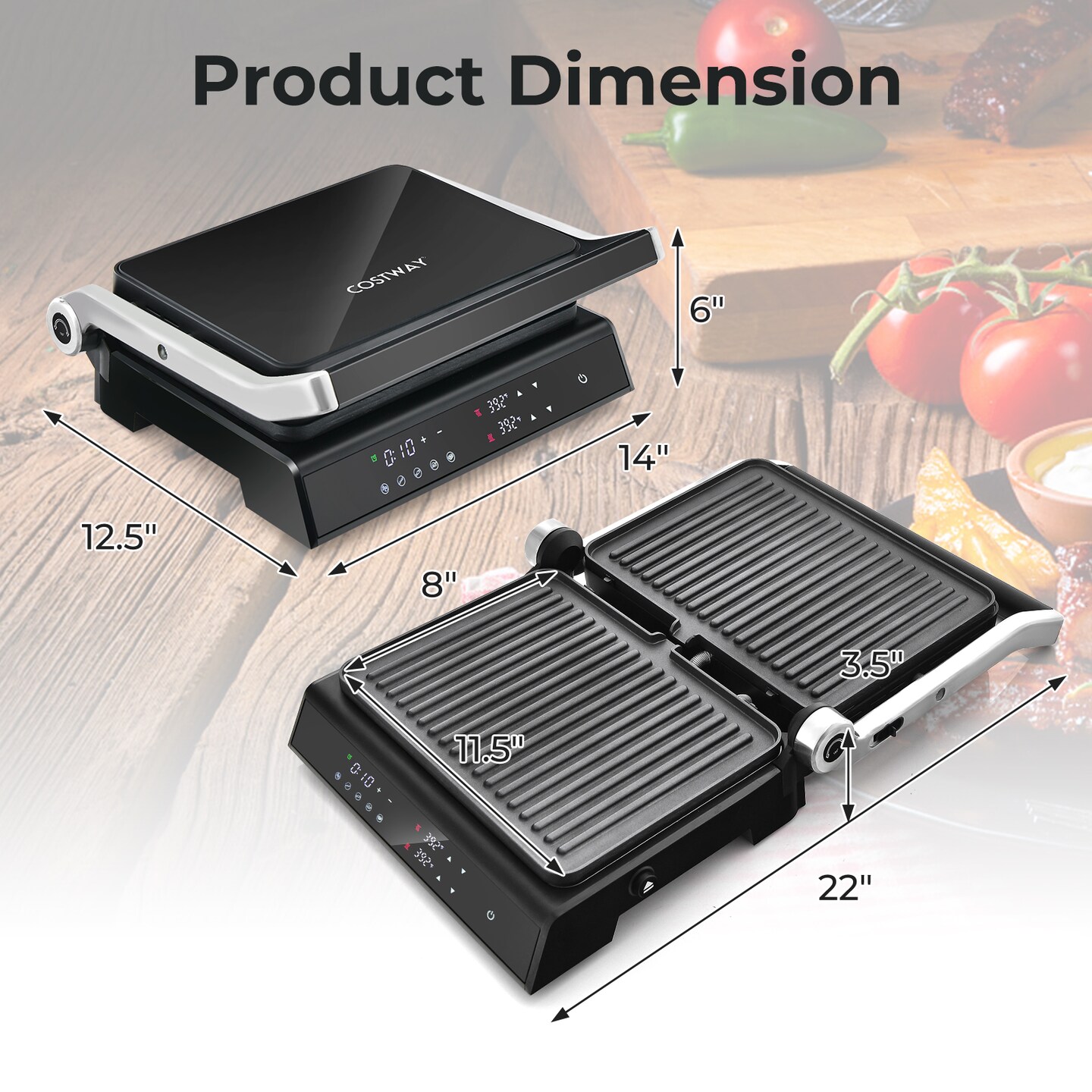 3-in-1 Electric Panini Press Grill with LED Touch &#x26; Auto Modes