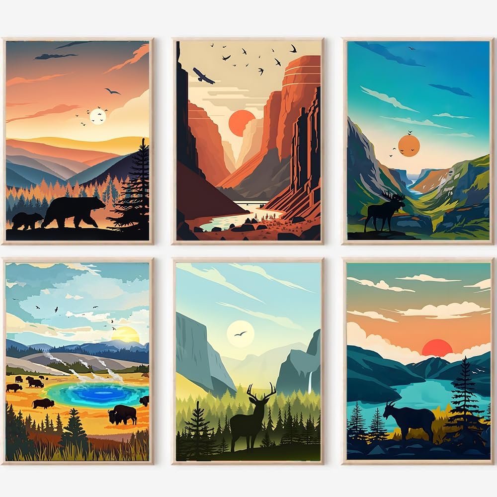 6 Packs Paint By Numbers Kit for Adults, National Park Adult Painting by Number Kits On Canvas, Landscape Oil Painting Kit for Beginners Adults&#x27; Paint-By-Number Kits for Home Wall Decor 8x12 Inch