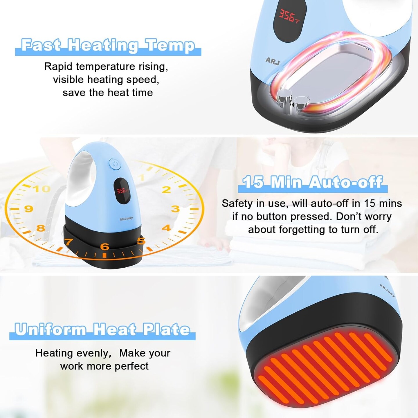 Mini Heat Press Machine, Mini Heat Transfer Iron, 3 Settings Levels &#x26; Visible Temp, Portable Press Easy for Crafts, T-Shirt, Hats, Shoes, Bags, Cap and Small Vinyl Projects (Blue)