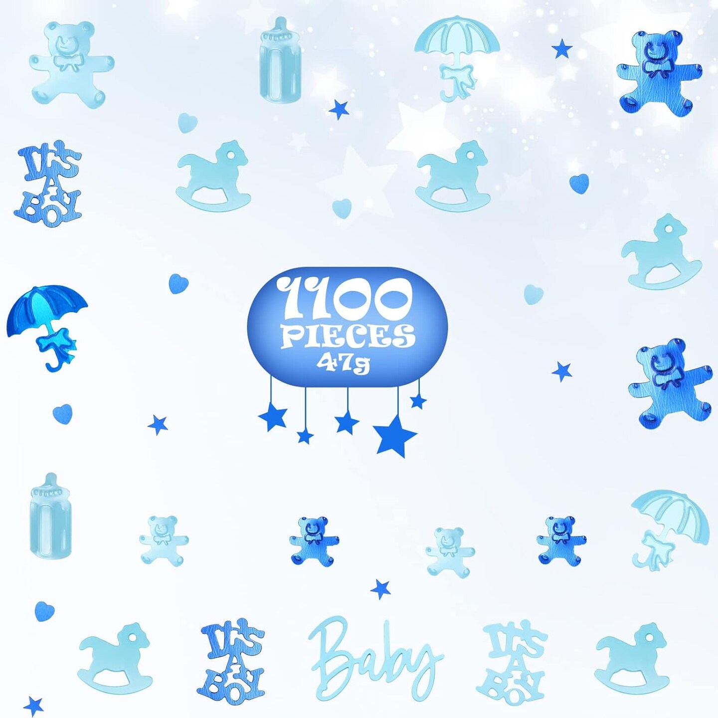1100 Pcs It's a Boy Confetti Gender Reveal Confetti Baby Shower Confetti Blue Confetti Happy Birthday Confetti Bear Confetti for Boys Girls Table Decoration Christmas Party Balloon Filler