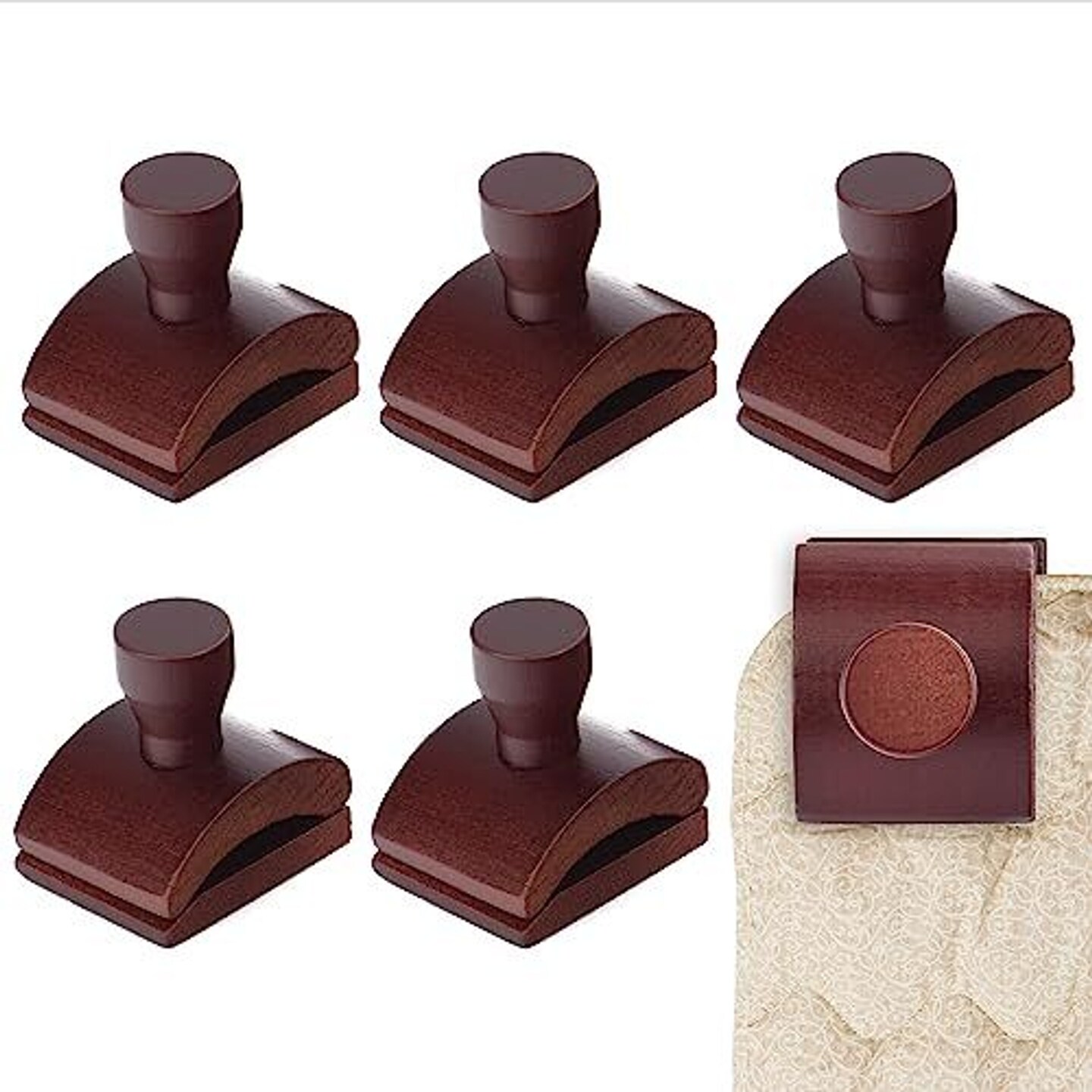 Impresa Pack of 6 Wood Quilt Wall Hanger Clips - Mahogany, Wood Extra-Wide Grip Clips for Hanging Quilts on Wall - Heavy-Duty Textile Art Holder Design - Mahogany Finish Mounts for Photo Display
