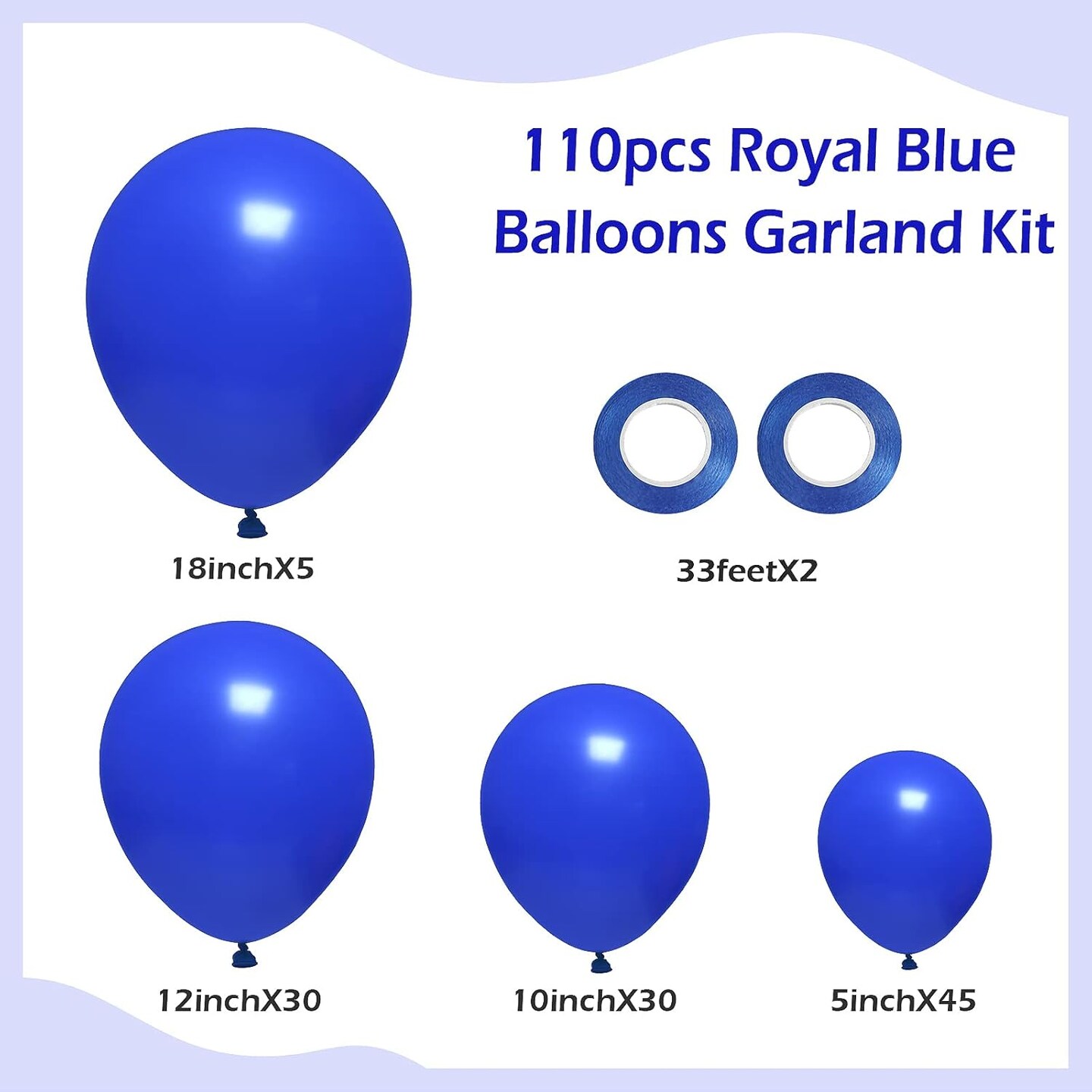 110pcs Royal Blue Balloon Garland Arch Kit, 18 12 10 5 inch Royal Blue Latex Balloons Different Sizes Pack for Birthday Graduation Baby Shower Baseball Nautical Wedding Party Decorations