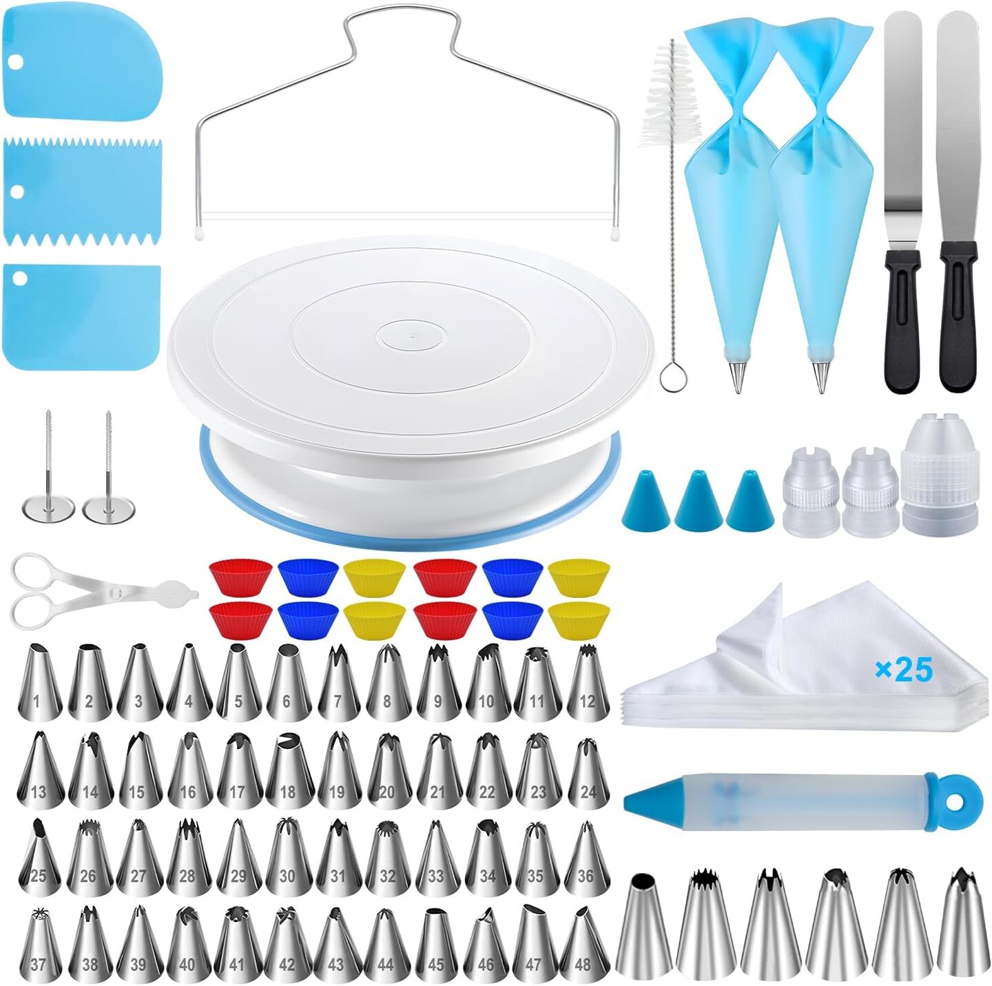 112Pcs Cake Decorating Supplies Kit, Included Cake Turntable, Cake Leveler, 54 Numbered Icing Piping Tips, 2 Spatulas, 3 Scraper, 30+2 Piping Bags, Mother&#x27;s Day Gift Ideas