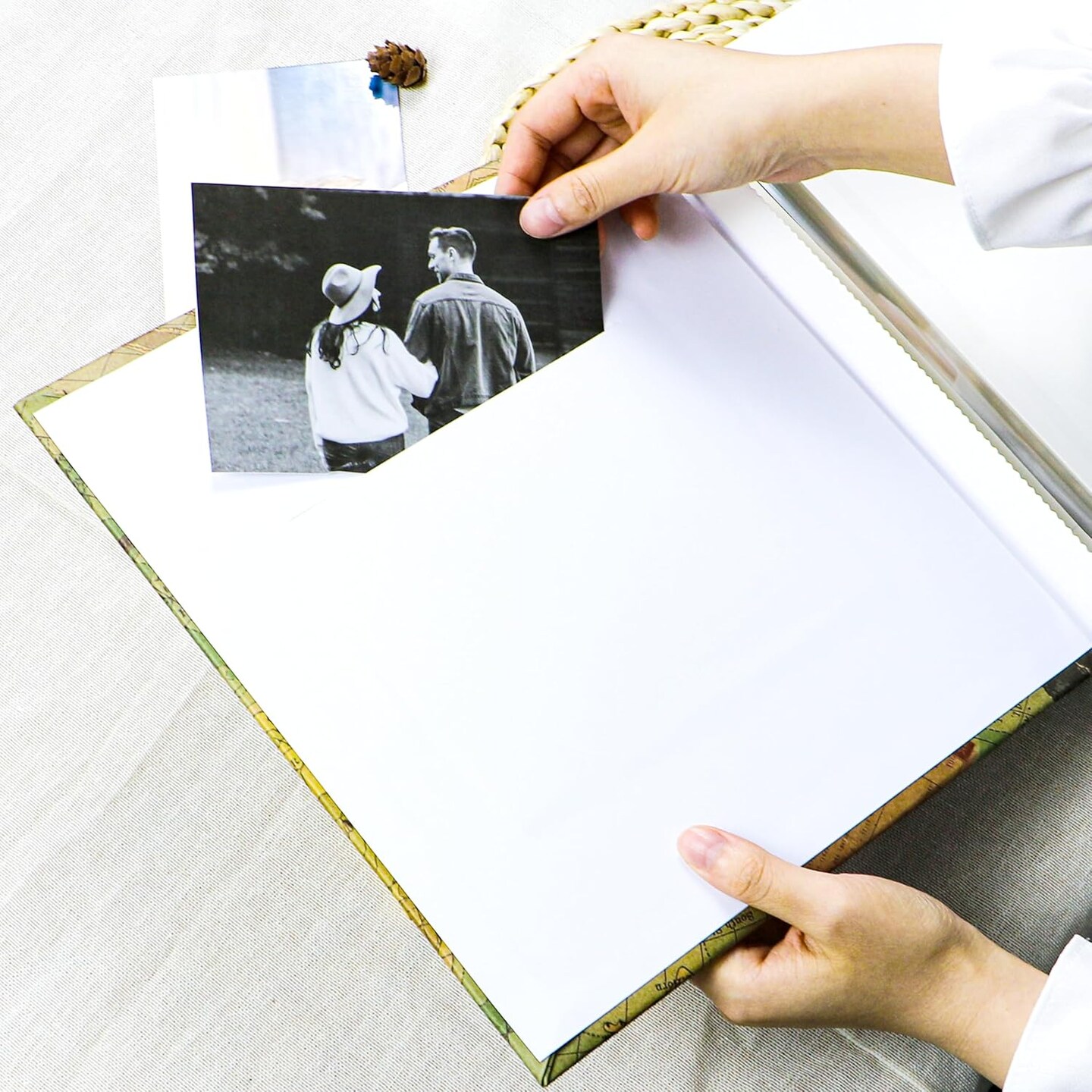 Adventure Scrapbook Album with Metallic Pen Magnetic Self-Stick Page Scrapbook for 3x5 4x6 5x7 6x8 8x10 Hand Made DIY 40 Pages Albums, Printed Kraft Paper Cover Memory Book (Map with Window)