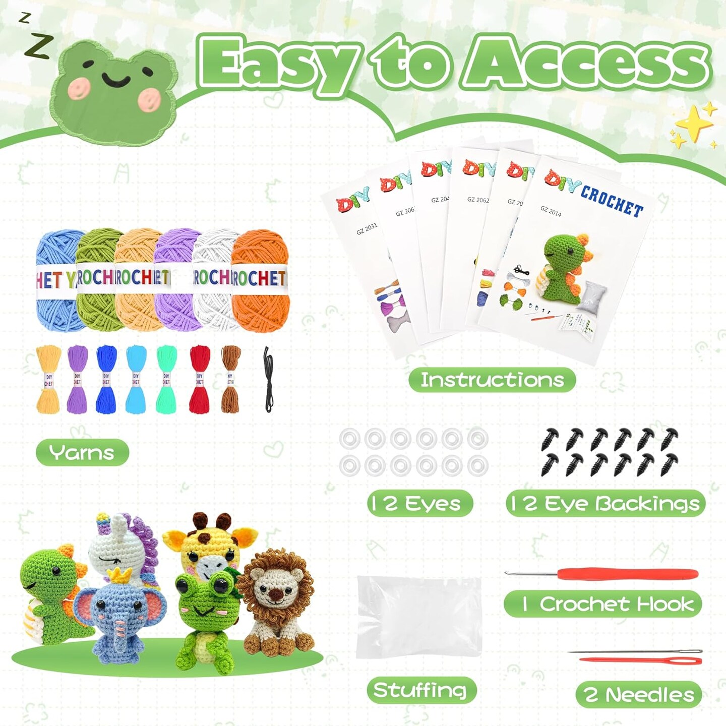 Crochet Kit for Beginners - Crochet Starter Kit with Step-by-Step Video Tutorials, Learn to Crochet Kits for Adults and Kids, DIY Knitting Supplies, Six Pack Animals