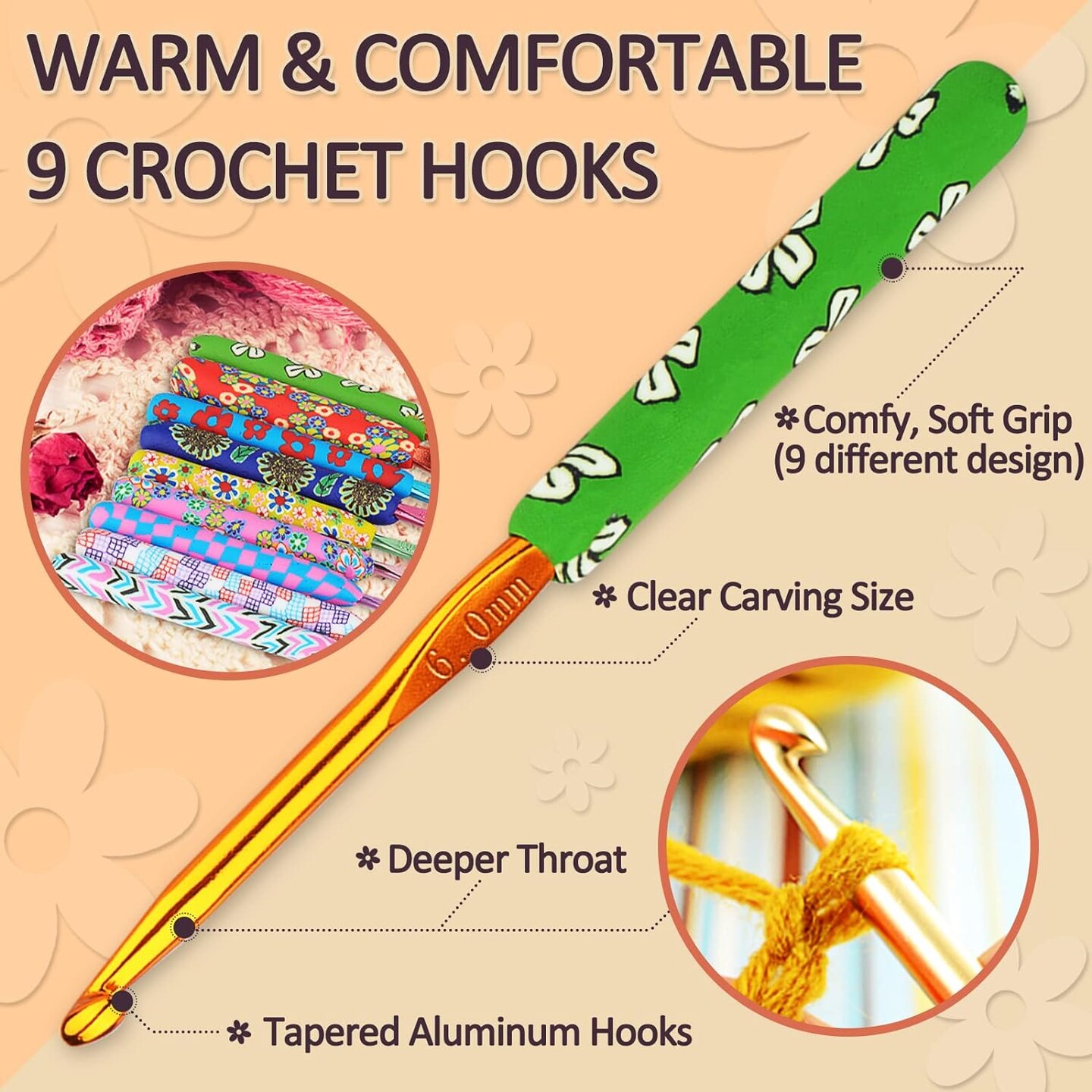 Warm Crochet Hooks for Grandmother, Art Aluminum Soft Grip Crochet Needles for Crocheting, Knitting Hook for Crochet Yarn Craft - Premium Knitting &#x26; Crochet Supplies