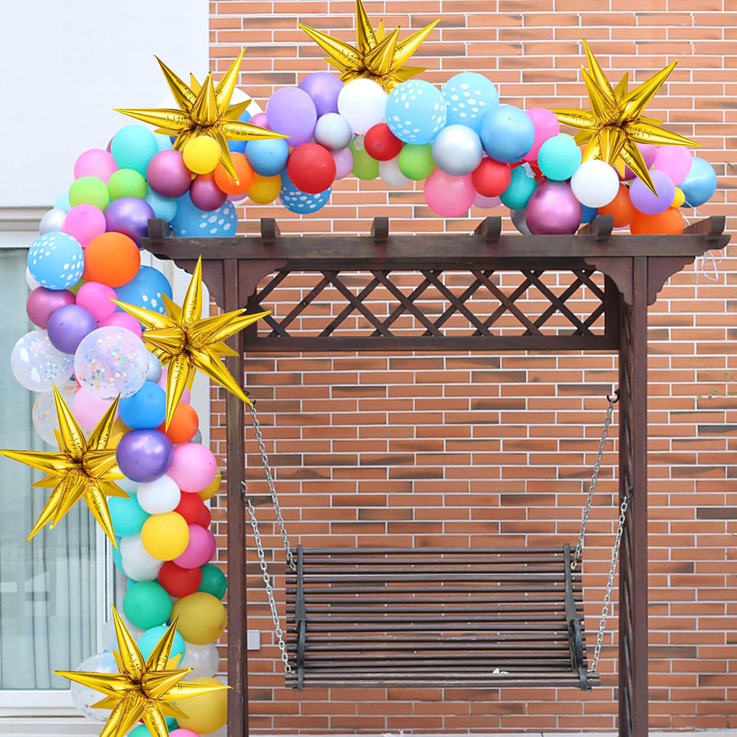 Gold Star Balloons - 72 Pcs Big 26 Inch Gold Mylar Starburst Balloons, Gold 12 Point Star Balloons, Starburst Foil Cone Balloons
