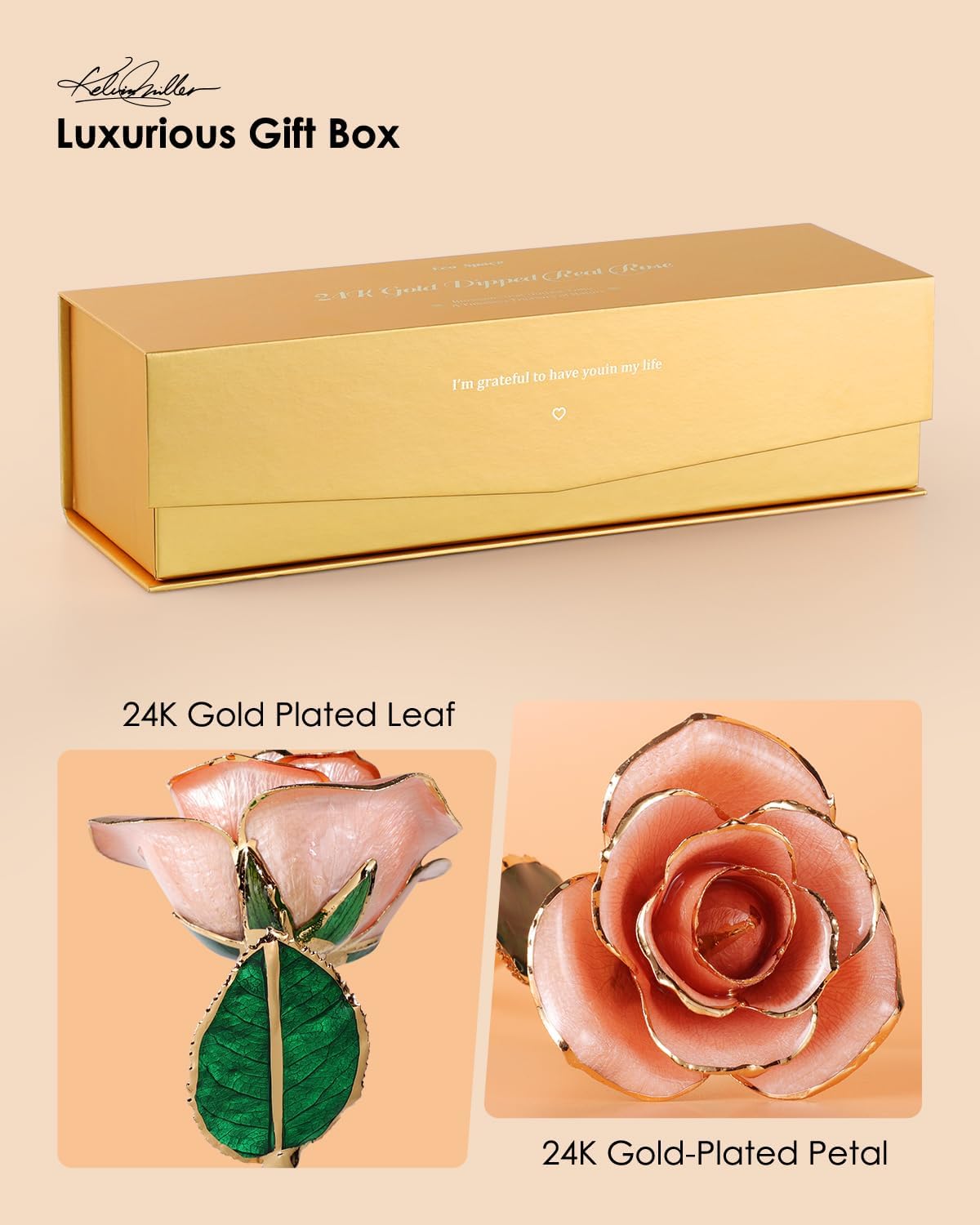 24K Gold Dipped Rose - Genuine One of a Kind Handcrafted Real Rose Dipped in 24K Gold - Eternal Romantic Gifts for Her - Perfect for Birthday, Valentine&#x2019;s, Mother&#x2019;s Day, Anniversary (Pink)