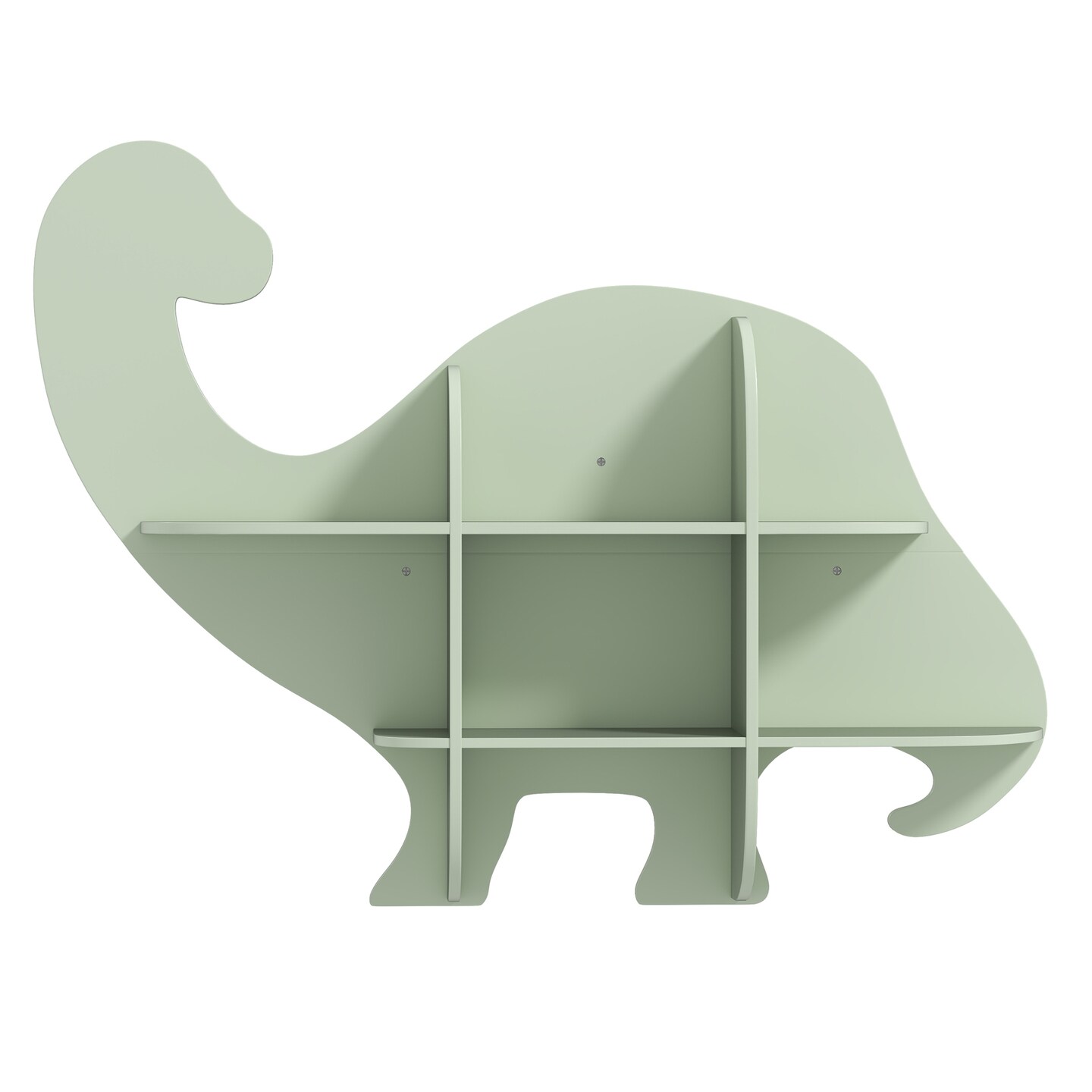 Green MDF Dinosaur Kids Bookshelf with Wall Mount, 2-Tier Storage and Safety Design
