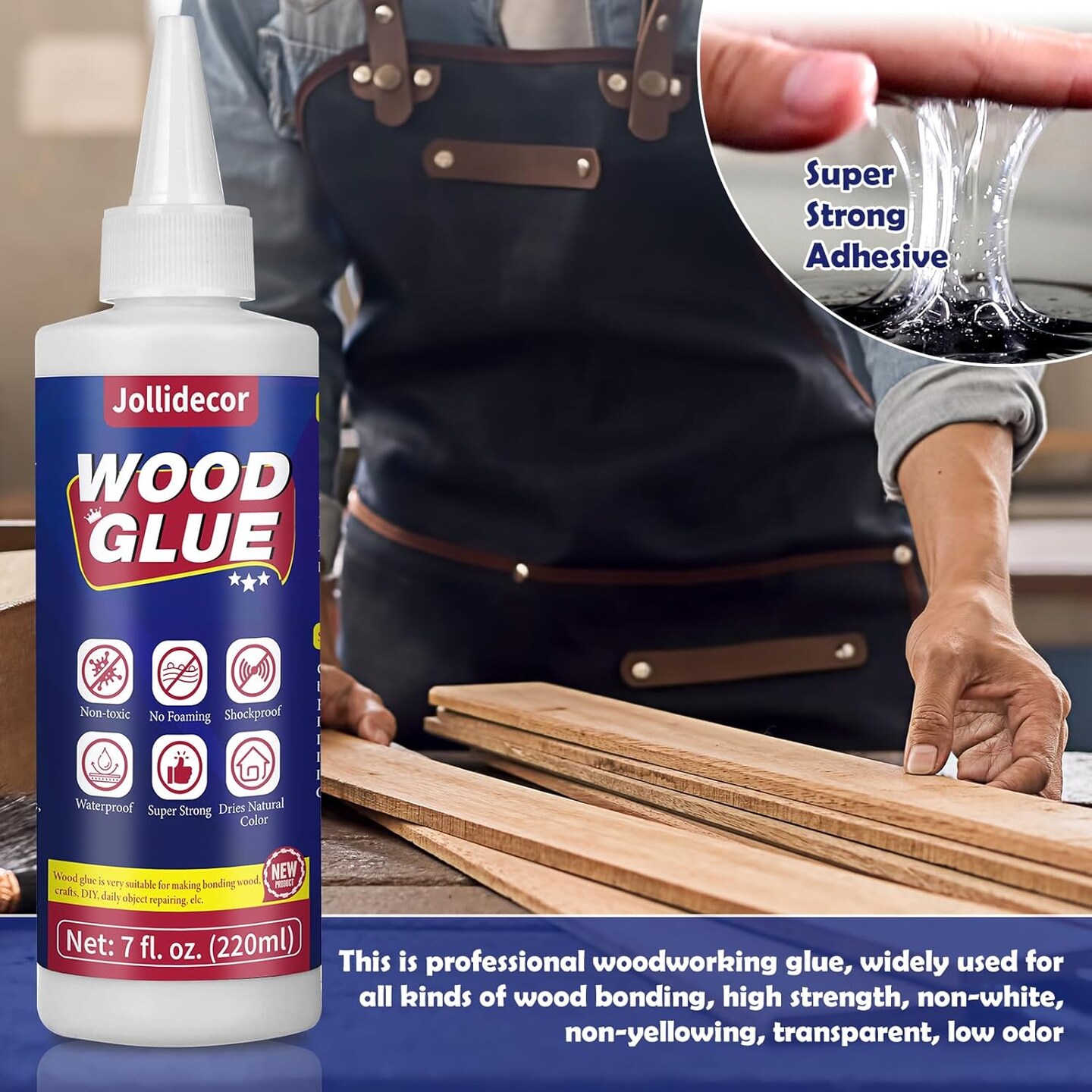220ml Wood Glue for Furniture Heavy Duty, Waterproof Strong Adhesive Craft Glue Clear Fast Drying Balsa Super Glue for Woodworking