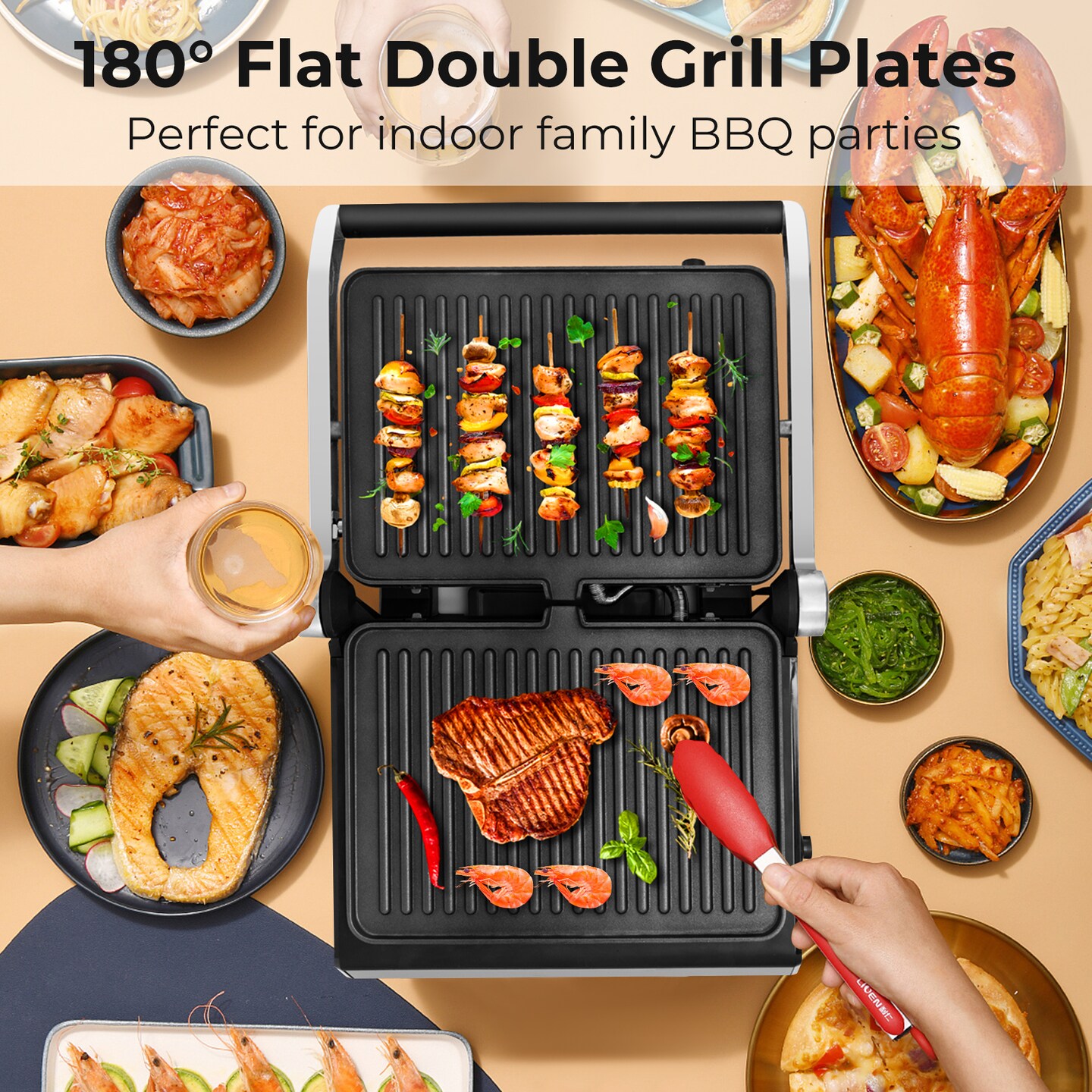 3-in-1 Electric Panini Press Grill with LED Touch &#x26; Auto Modes