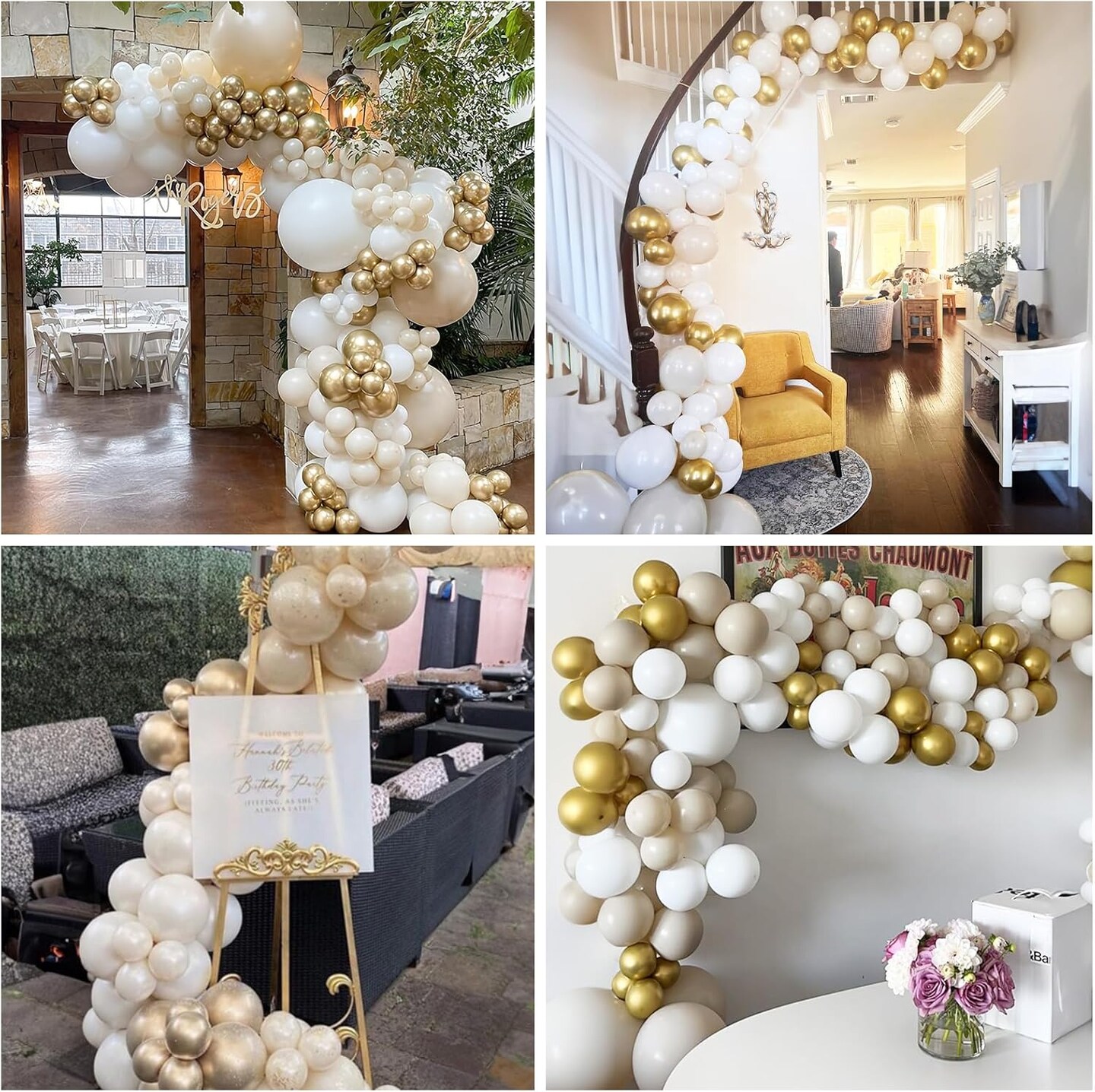 White and Gold Balloons, 12 Inch White Sand Gold Metallic Latex Balloons, Beige Gold Party Balloons