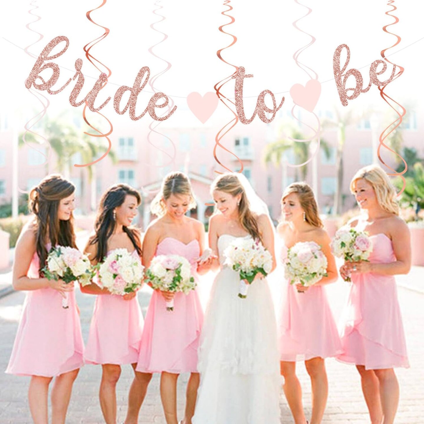 Light-Pink Rose-Gold Bachelorette Party-Decorations - 21pcs Baby Bridal Shower Banner Garland, Bride To Be Paper Streamers Lanterns,flower Tissue Pom Poms Fan Supplies,Wedding Backdrop Decor