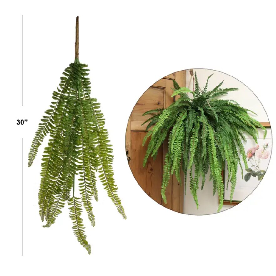 3-Pack 30&#x22; Hanging Fern Bush &#x2013; Lifelike Faux Greenery for Indoors &#x26; Out