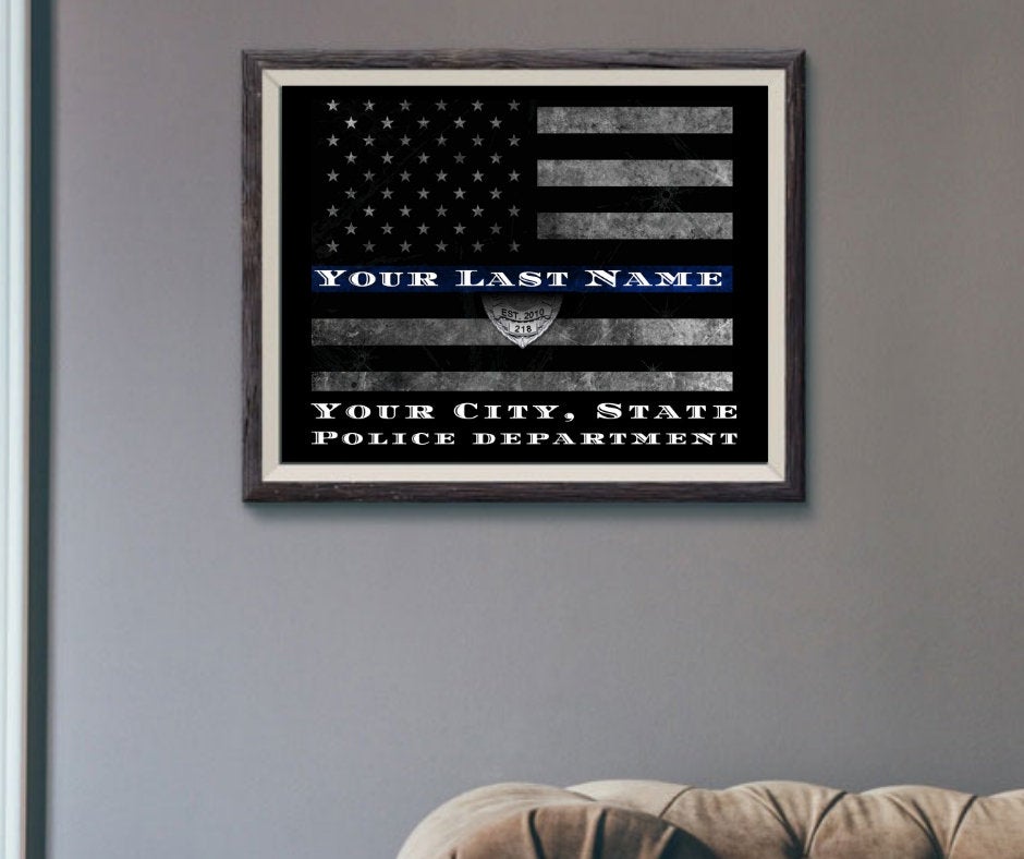 Graduation Academy Police Officer Gift Thin Blue Line Flag Art