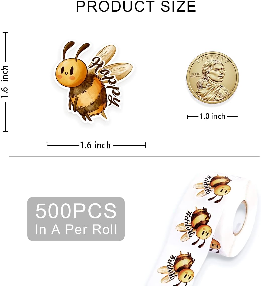 Cute Bee Happy Sticker,Funny Bumble Bee Stickers for Small Business Happy Mail Envelopes Shipping Package Packaging 500 PCS
