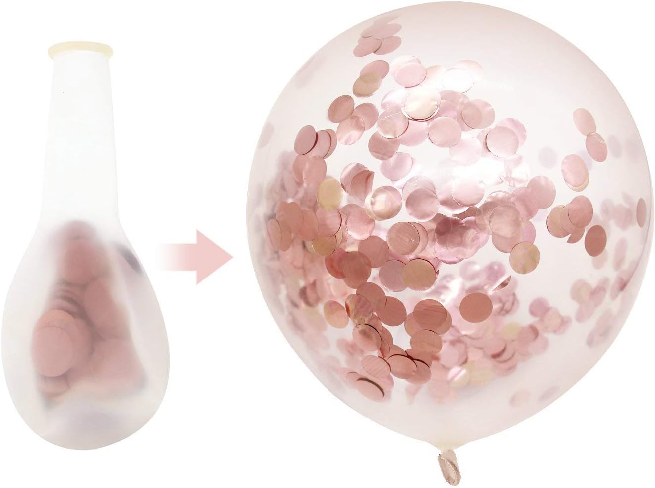 50-Pack Rose Gold Confetti Balloons 12in – Birthday & Wedding Party Decor with Ribbon