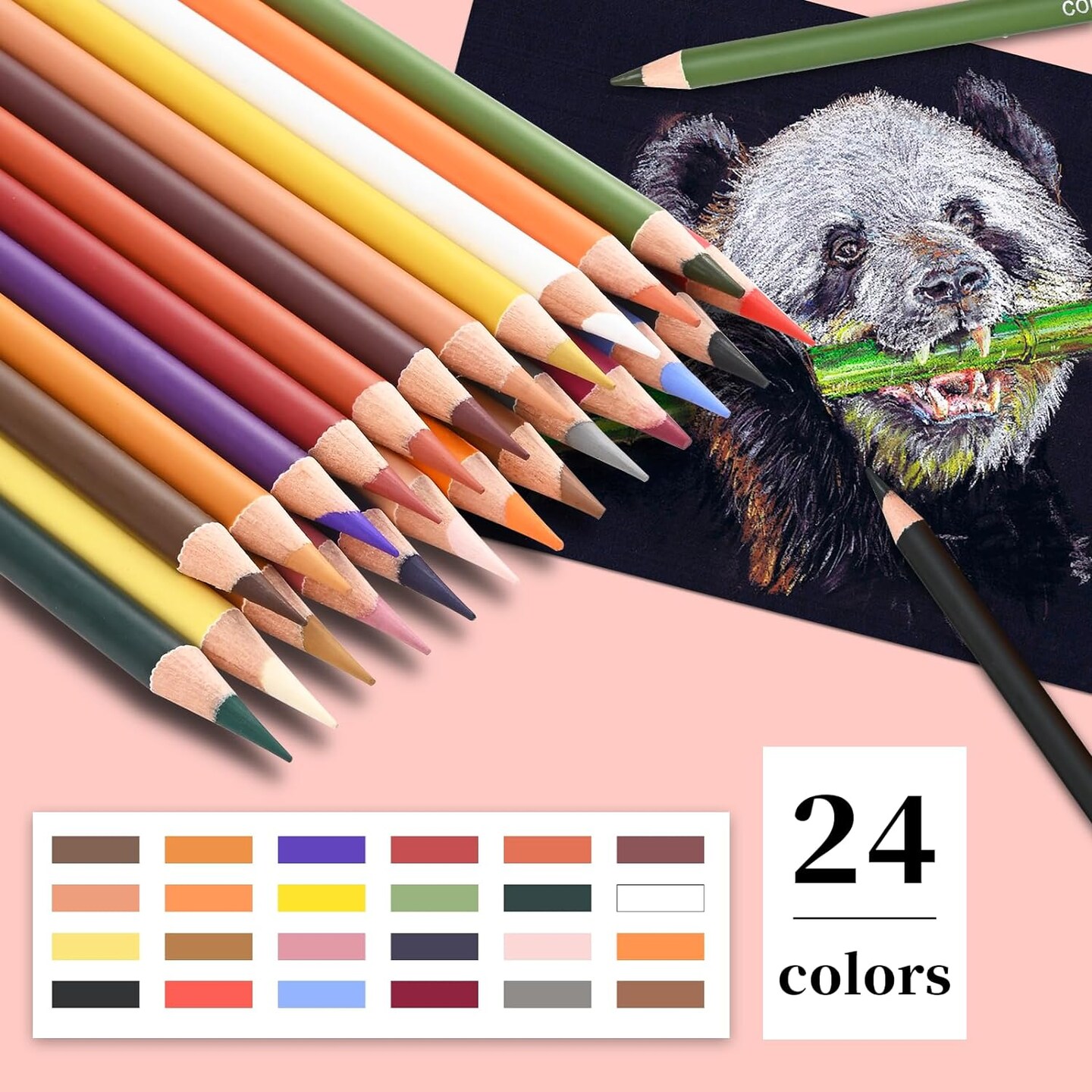 Charcoal Pencils for Drawing,Set of 24 Colors Pastel Colored Pencils,Skin Tone Colored Pencils,Pastel Chalk Colored Pencils