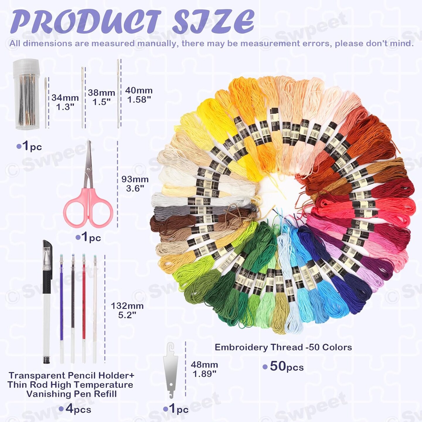 21Pcs 10 x 10 Inch Linen Needlework Fabric with Water-Soluble Pens Floss