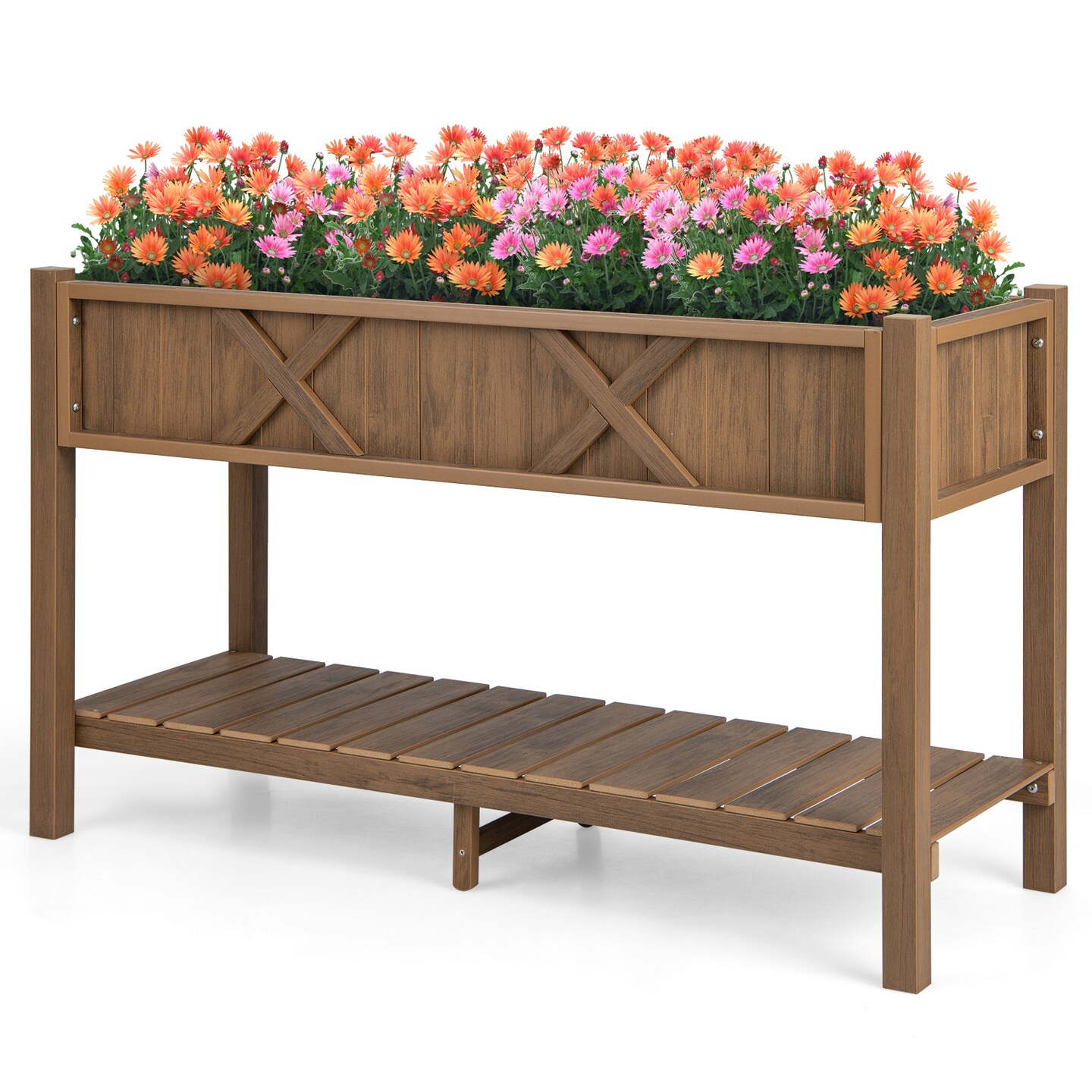 HIPS Raised Planter Box with Bottom Shelf and Drainage System