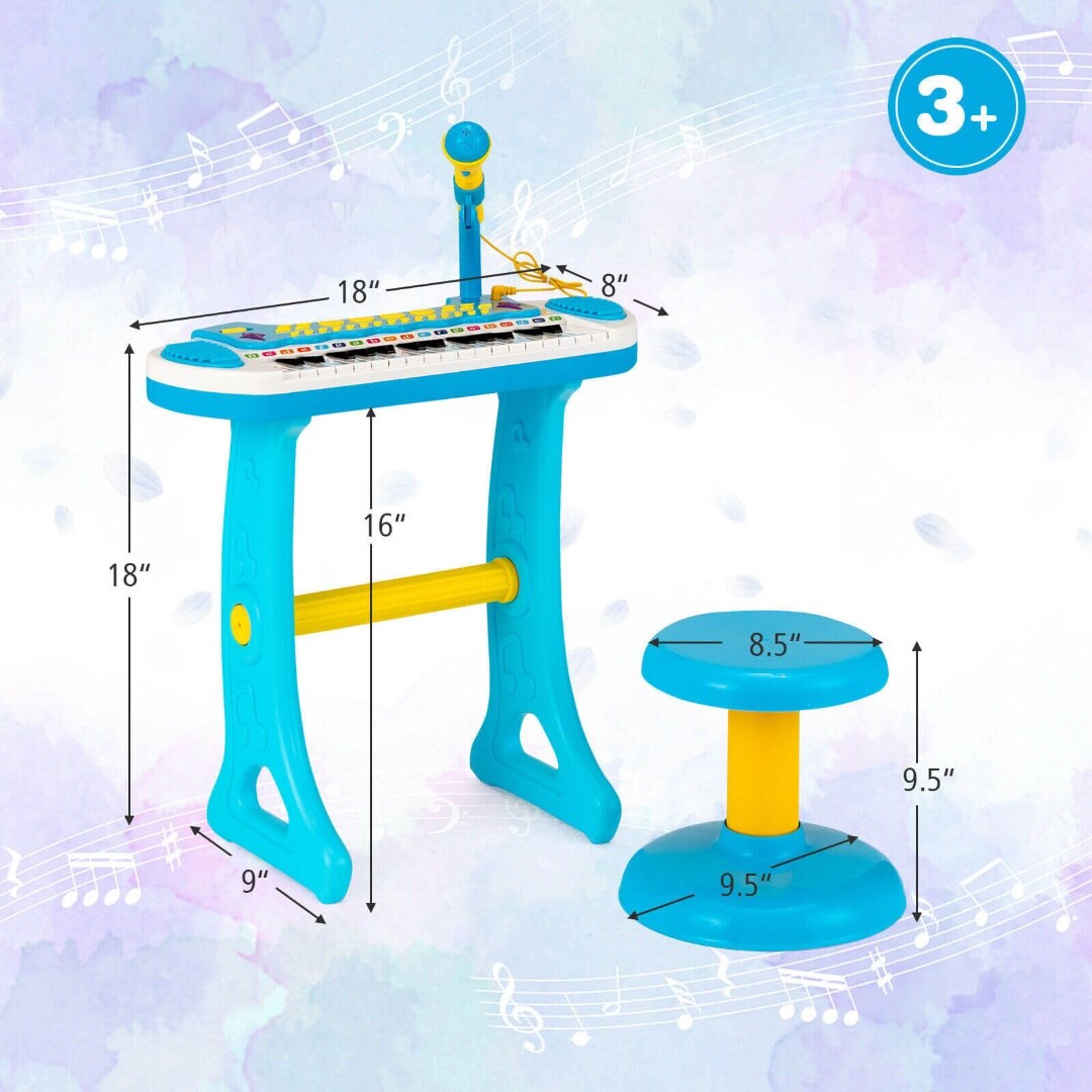 Kids Piano Keyboard with Adjustable Microphone and Stool