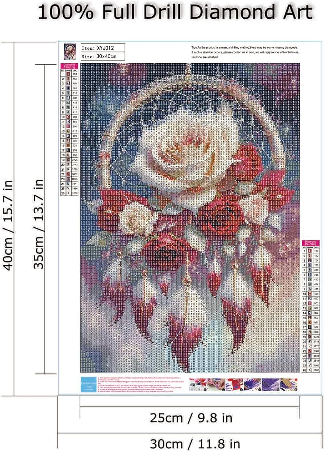 Floral Dream Catcher Diamond Painting Kit for Adult Beginner,Dream Rose Pattern Diamond Art Kits,DIY Full Drill Floral Diamond Dot Gem Art for Home Decor 12 x 16 Inch