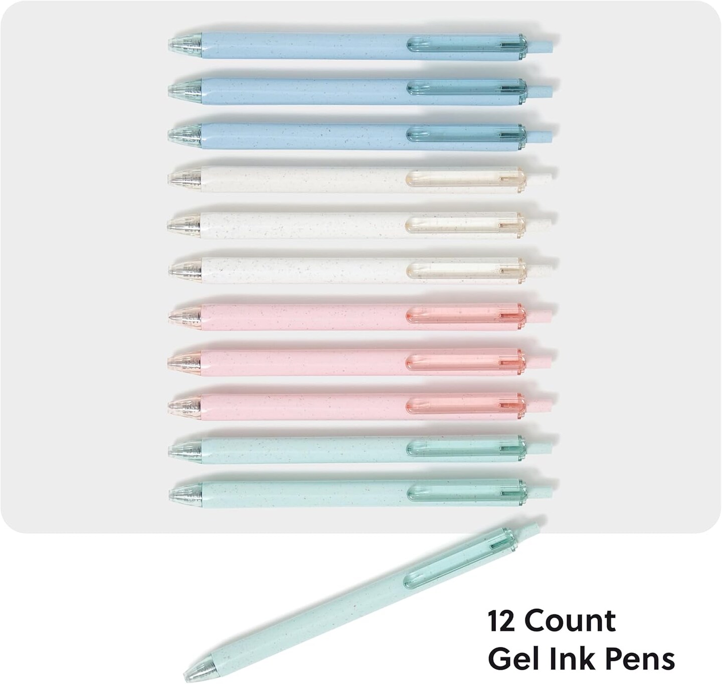 U-Eco Recycled Gel Click Pens, Set of 12, Pastel Speckle, Medium (0.7 mm) Point, Black Ink