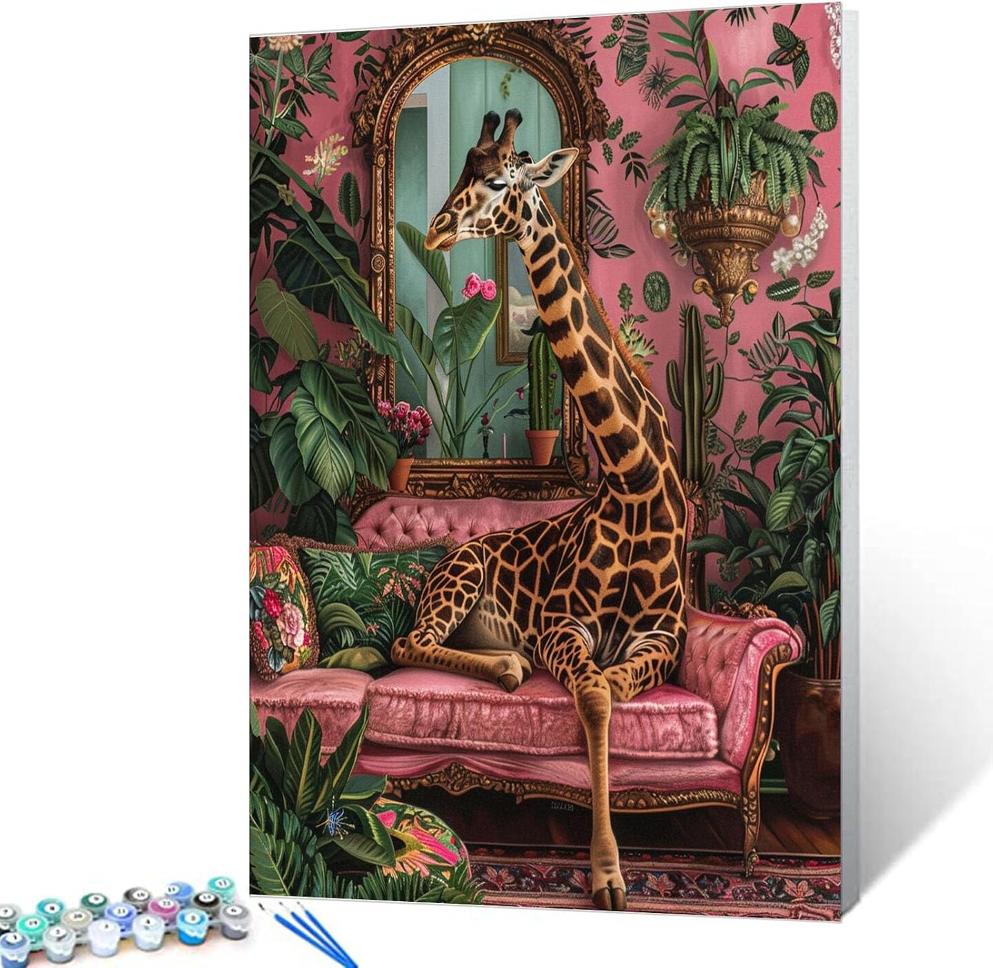 Cute Giraffe Paint by Numbers Botanical Paint by Numbers Kits Children,Cactus Tree Painting Art Craft on Canvas with Brushes Acrylic Pigment Drawings Gift Without Framed 16&#x27;&#x27;W x 20&#x27;&#x27;H
