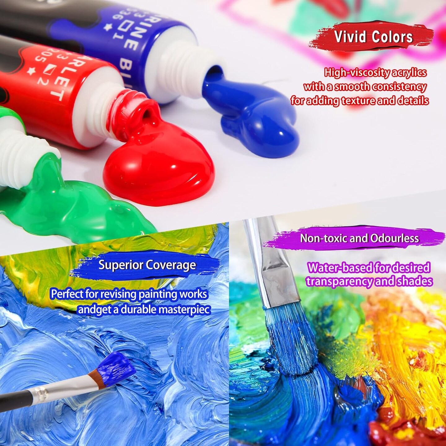 Acrylic Paint Set - Acrylic Paint 36 Colours 12ml Non-toxic Creamy Texture, Art Craft Paints for Adult Painting