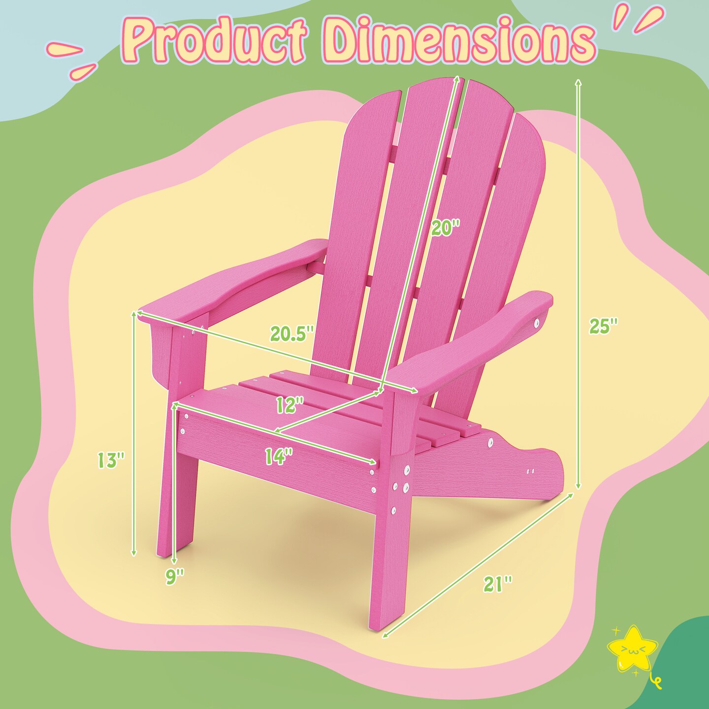 HDPE Kid&#x27;s Adirondack Chair with High Backrest and Armrests Perfect Use for All Seasons