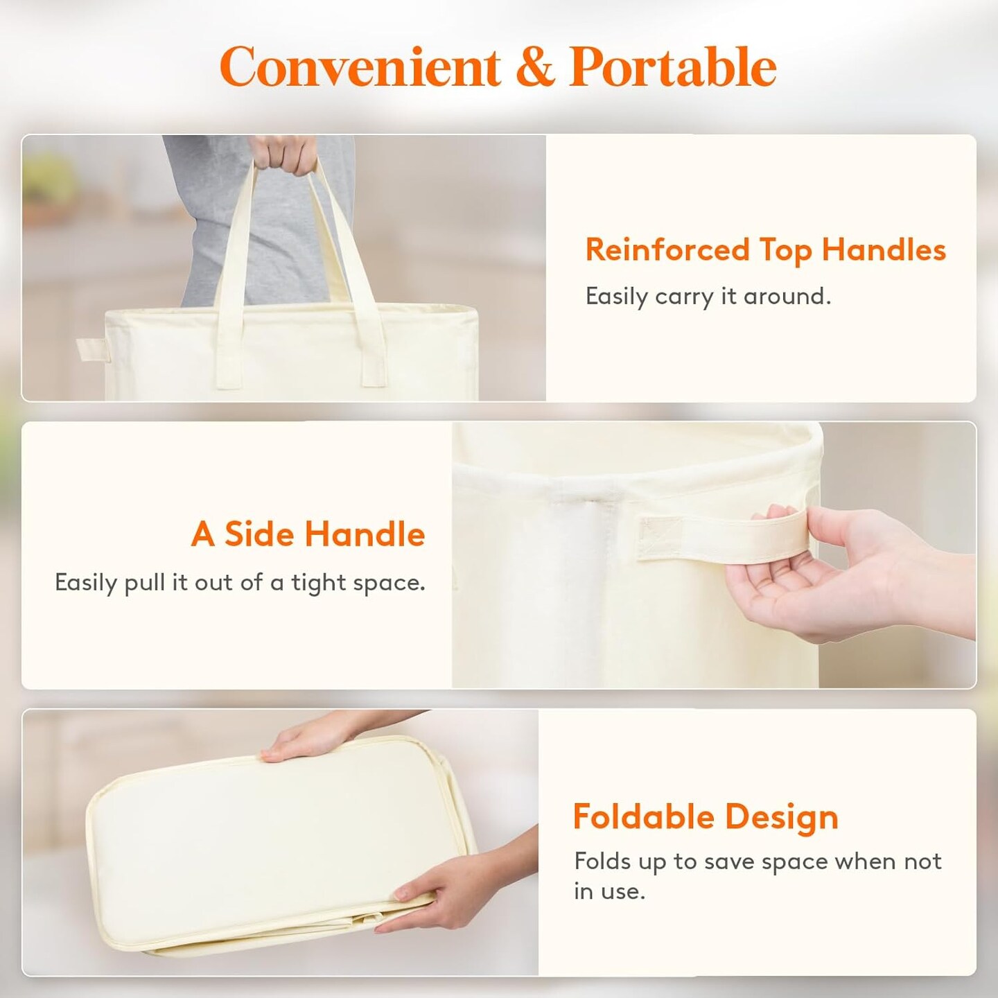 Slim Laundry Hamper, Narrow Laundry Basket with Handles, Collapsible Thin Dirty Clothes Hampers for Laundry, Foldable Laundry Bin