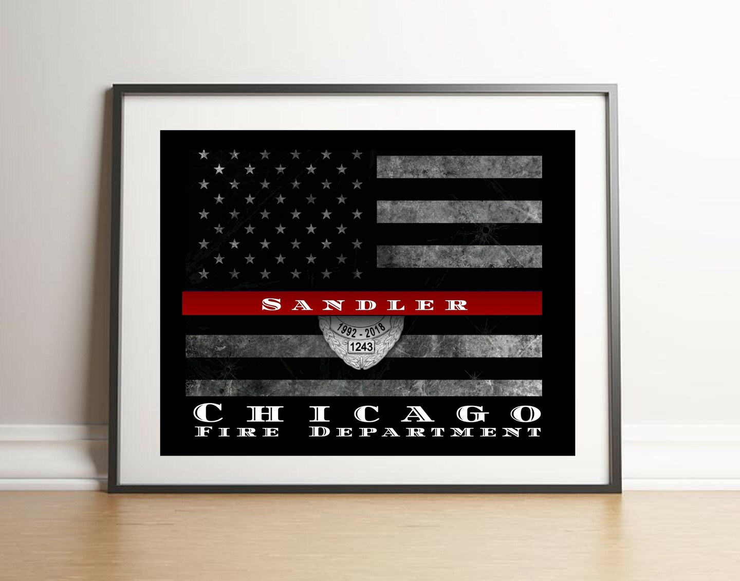 Thin red line flag framed Firefighter Wall art decor